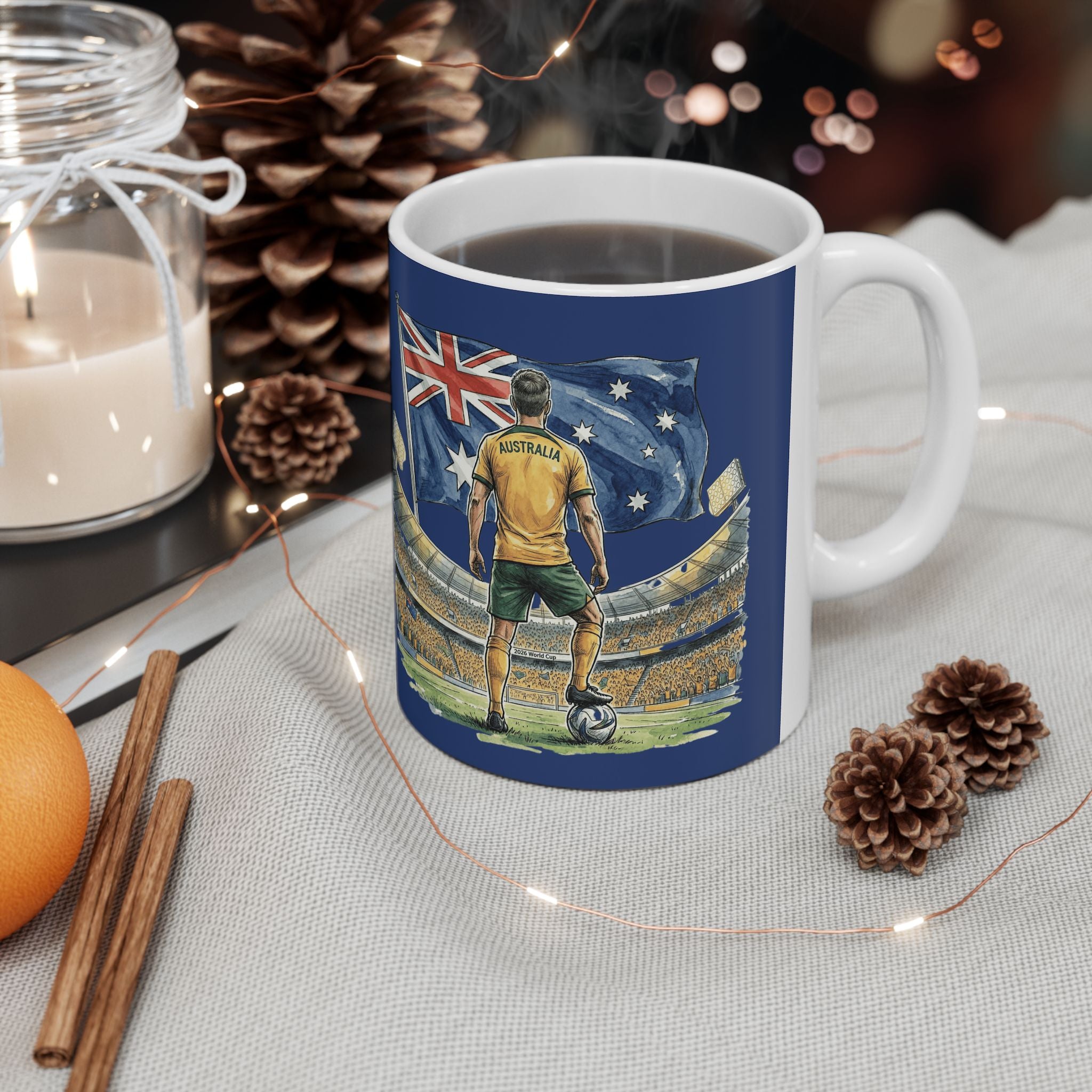 Australian Cricket Stadium Illustration Mug,  Flag & Crowd Ceramic Mug, World Cup 2026