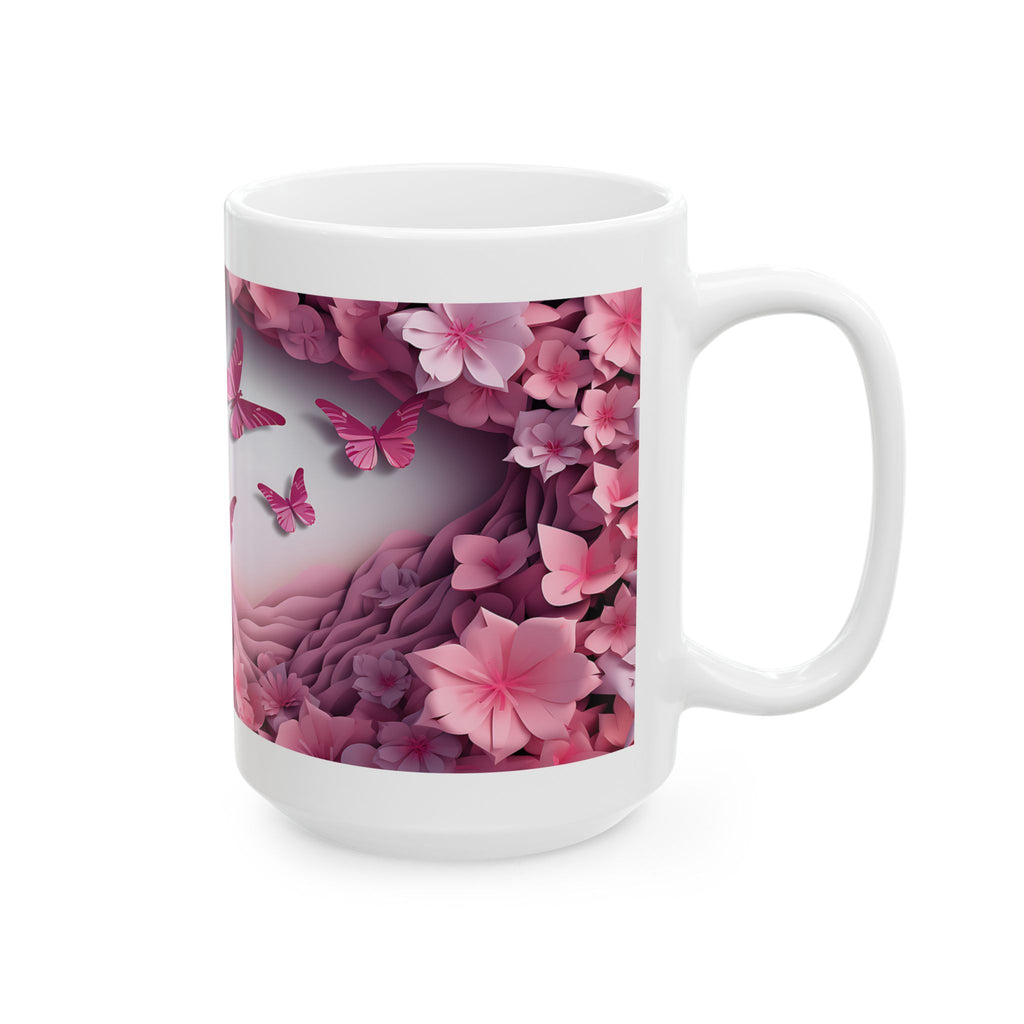 Pink Floral Heart with Butterflies Mug | Spring Flower Ceramic Mug, Mother's Day Sale