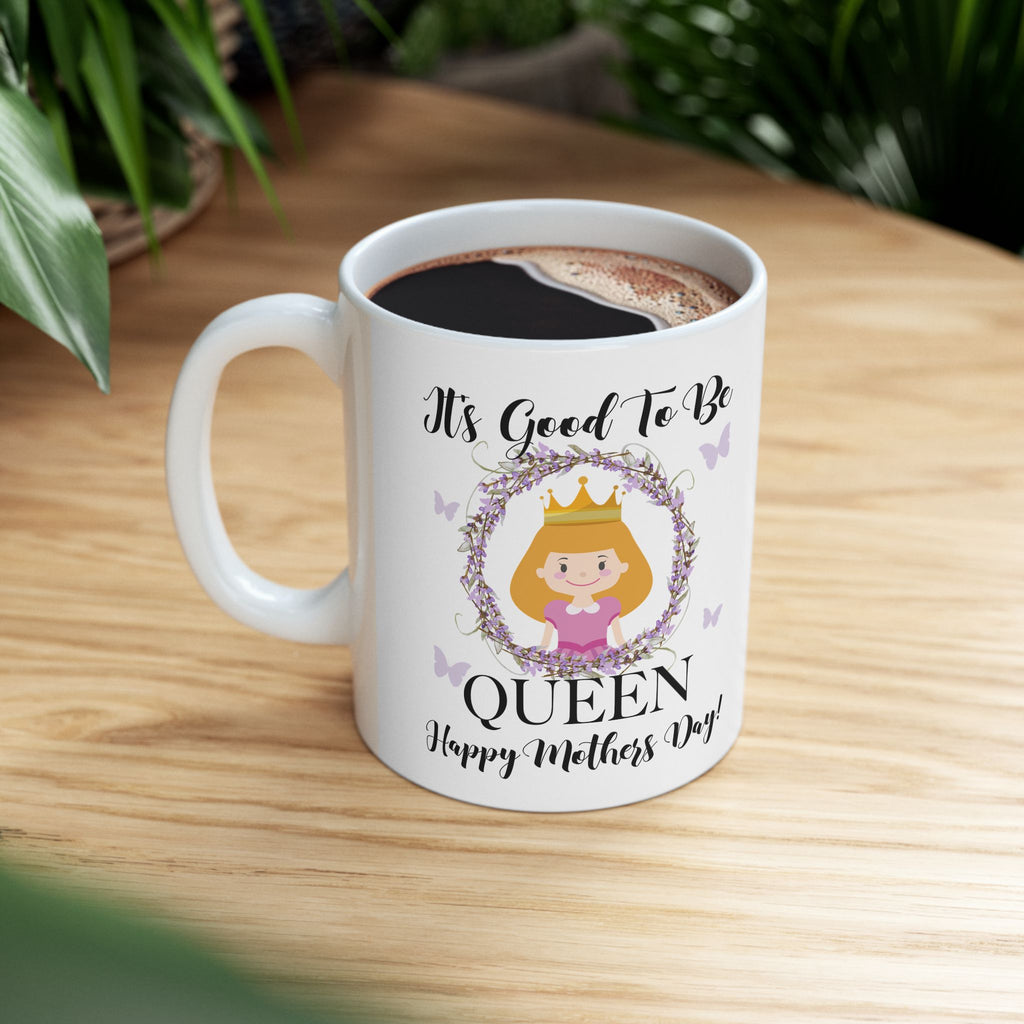 Queen Illustration Mug, Mother's Day Floral Crown, Ceramic Mug, Gift For Mom