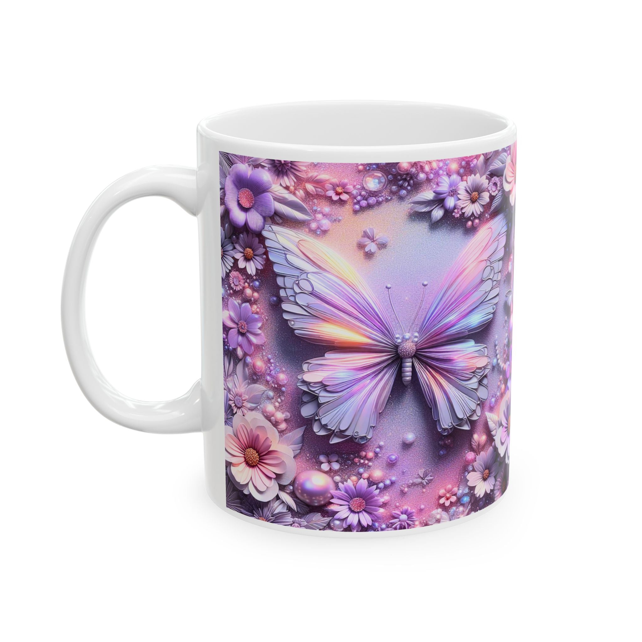 Pastel Floral Butterflies Mug | Purple Pink Flower Pattern Ceramic Mug, Mother's Day Sale