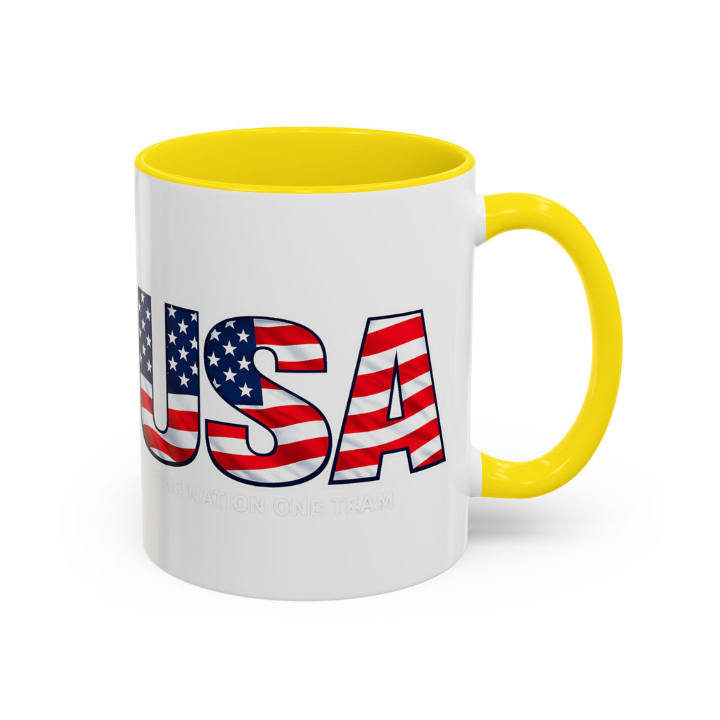 USA Flag Text Accent Coffee Mug | Patriotic American Stars Stripes Mug, Soccer World Cup 2026, Gifts for Dad