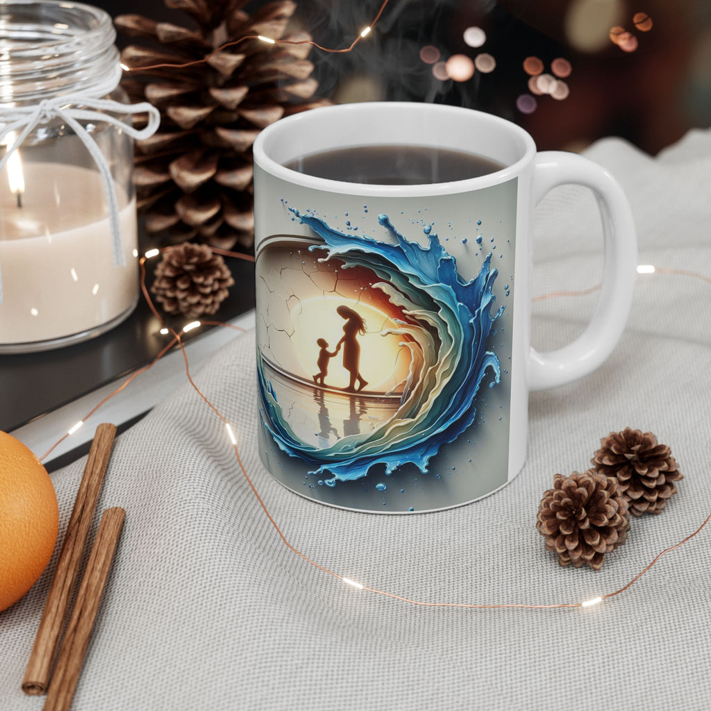 Ocean Wave Globe Illustration Mug | Ceramic Coffee Cup, Mother's Day Sale