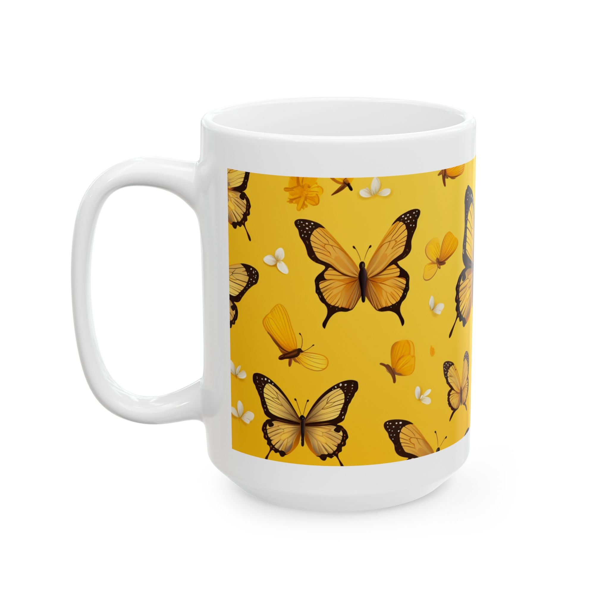 Yellow Butterfly Pattern Mug | Monarch Butterfly Ceramic Coffee Cup, Mother's Day Sale