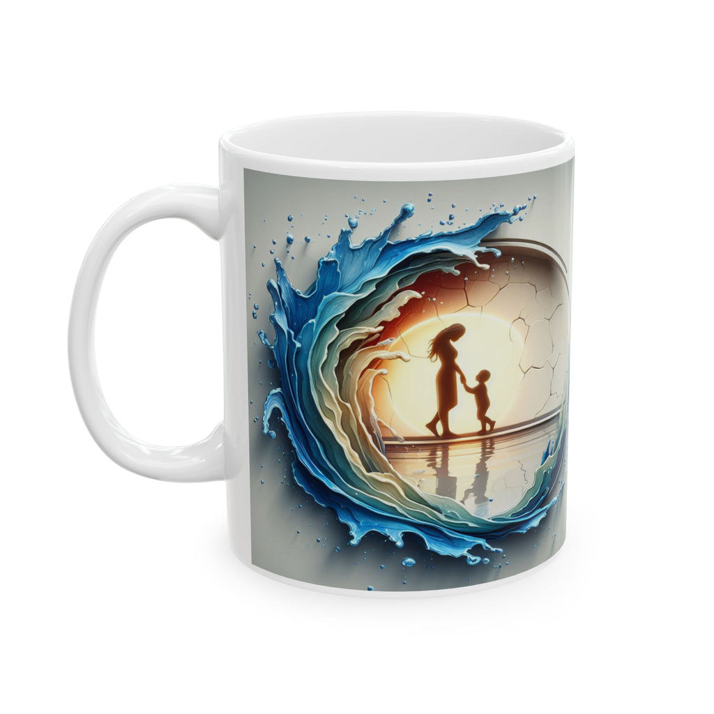 Ocean Wave Globe Illustration Mug | Ceramic Coffee Cup, Mother's Day Sale