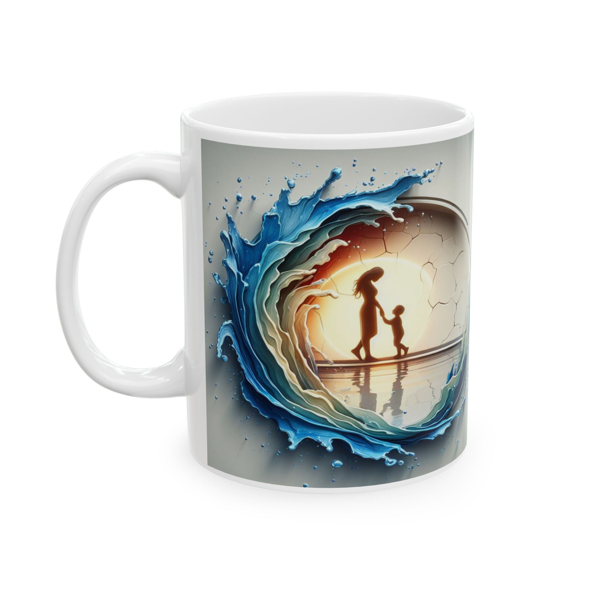 Ocean Wave Globe Illustration Mug | Ceramic Coffee Cup, Mother's Day Sale