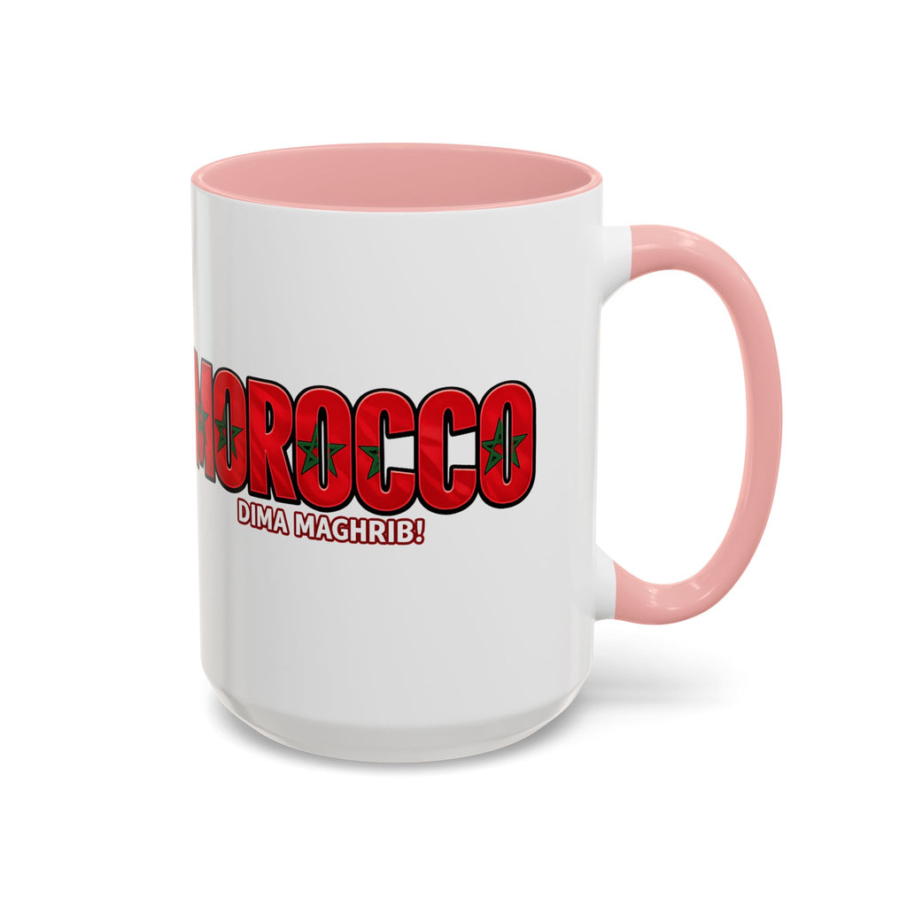 Morocco Flag Text Coffee Mug | Accent Coffee Mug (11, 15oz), World Cup 2026, Gifts for Dad