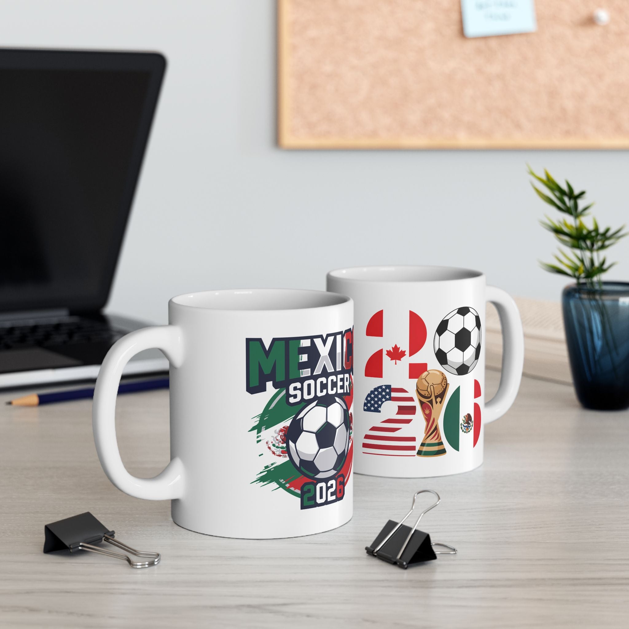 Mexico Soccer Crest Mug | Soccer Ball, Flag Graphics, World Cup 2026 Coffee Mugs, Mexico Flag