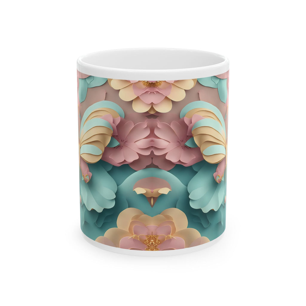 Pastel 3D Floral Pattern Mug | Ceramic Coffee Cup, Mother's Day Sale