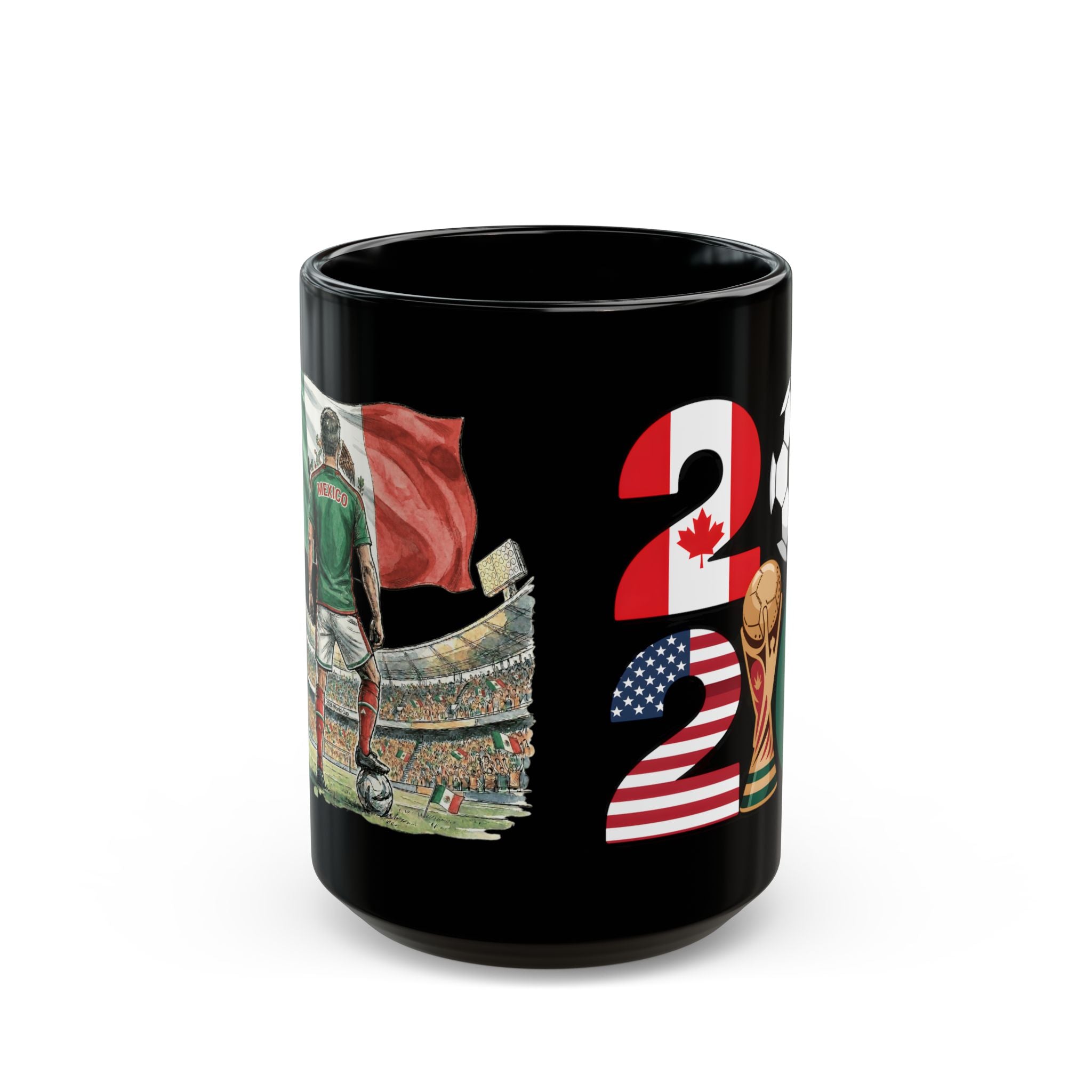 Mexico World Cup 2026 Black Mug | Canada USA Mexico Flags, Black Ceramic Coffee Cup