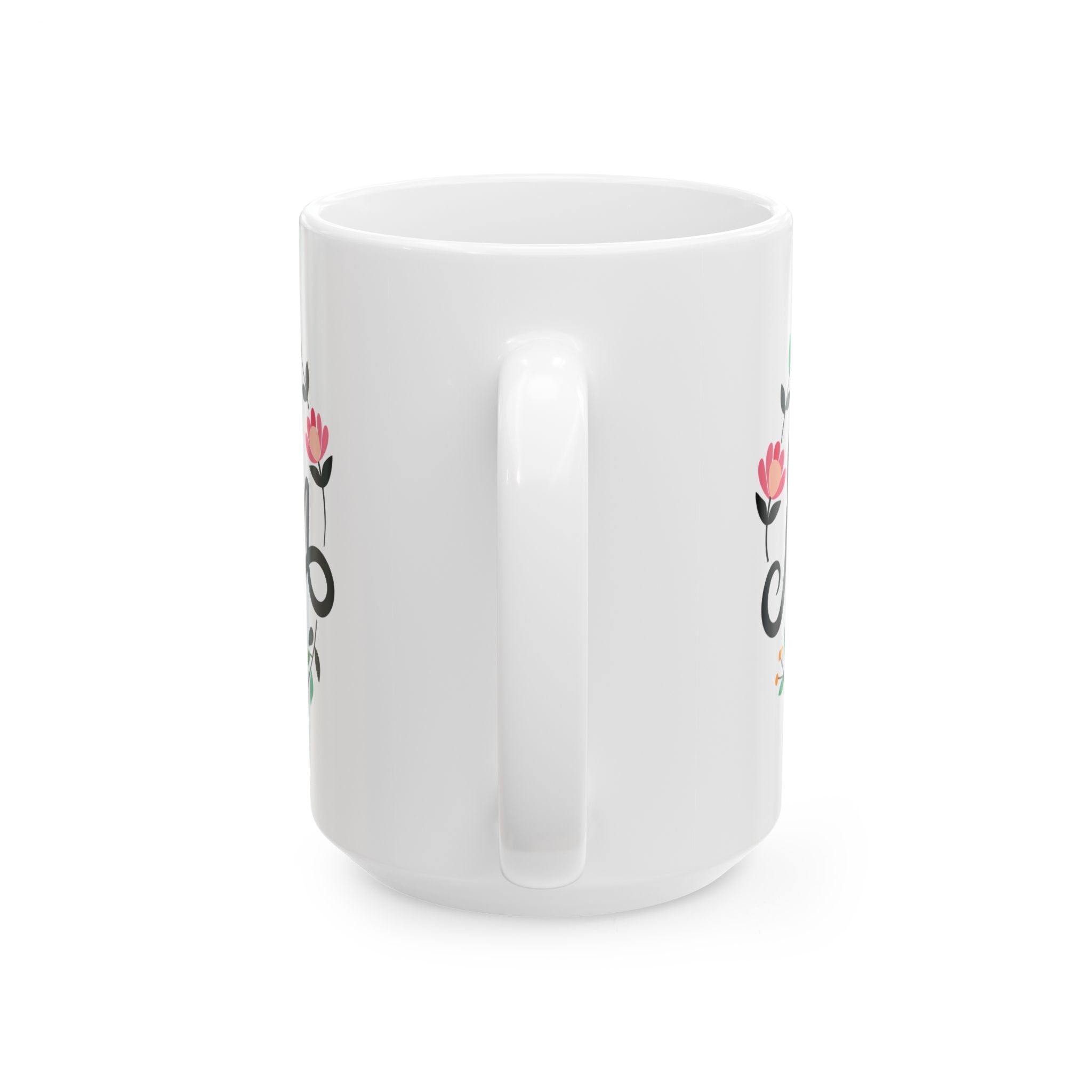 Mom Script Floral Mug, Ceramic Coffee Cup with Pink Flower Wreath, Mother's Day Gift