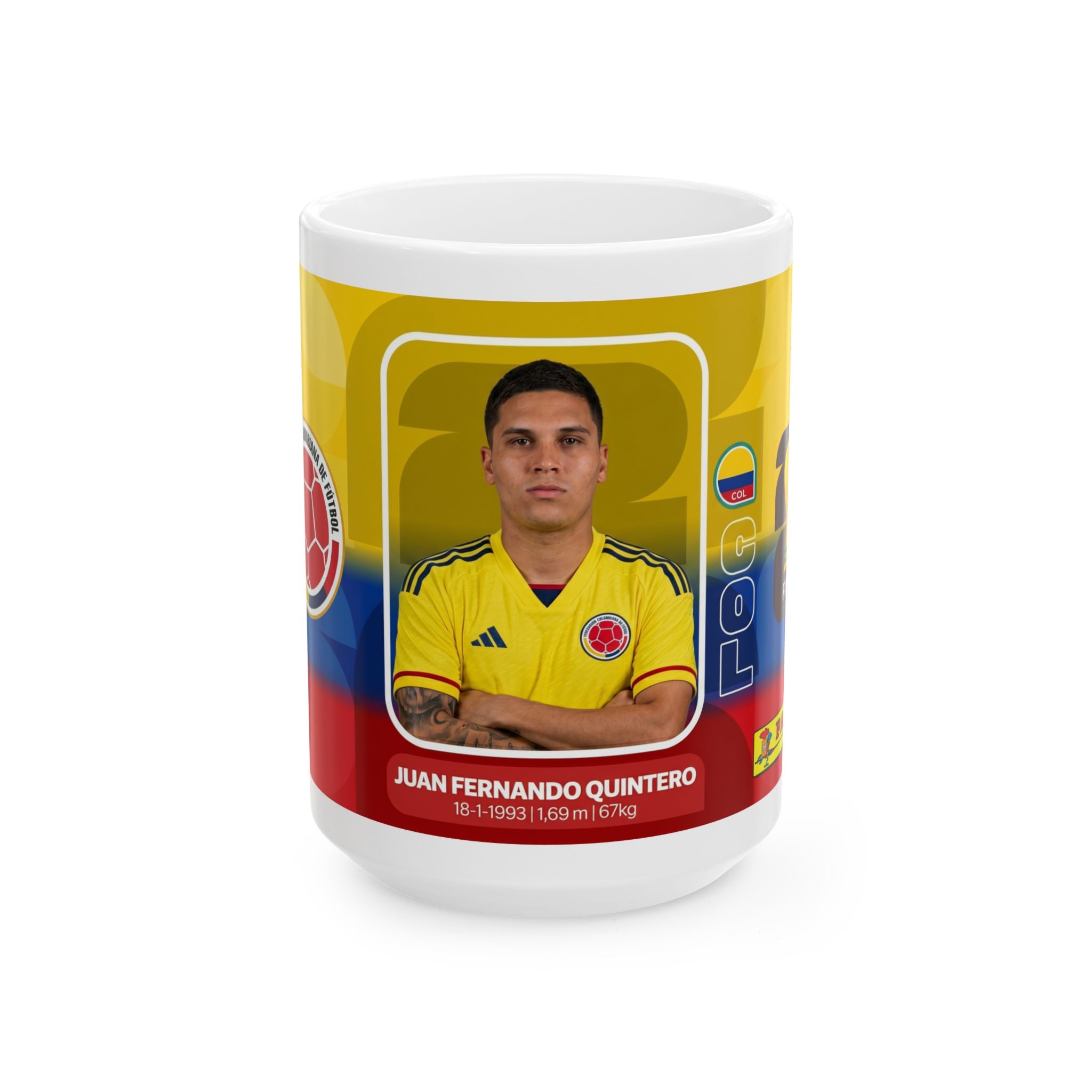 Colombian Soccer Player Juan Fernando Quintero Mug — Ceramic Coffee Cup (11oz & 15oz), World Cup 2026 Mugs