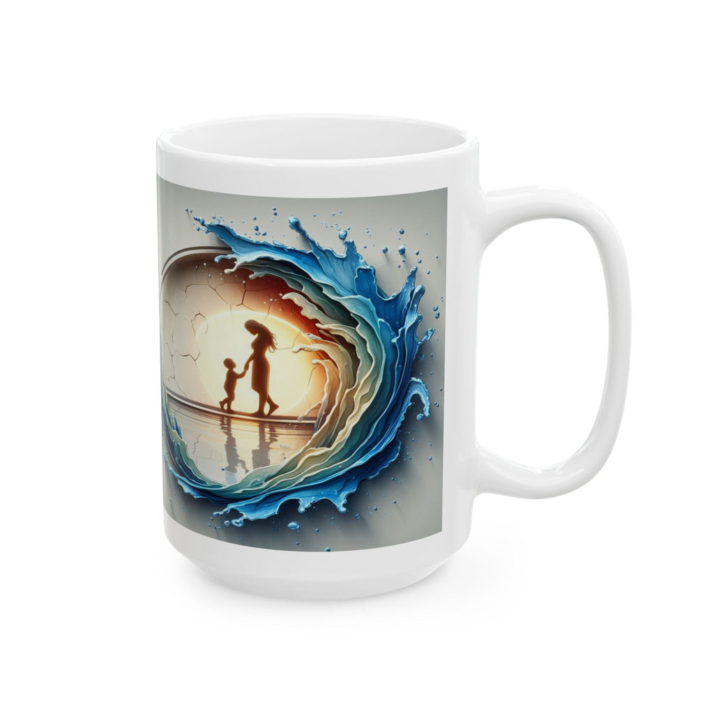 Ocean Wave Globe Illustration Mug | Ceramic Coffee Cup, Mother's Day Sale