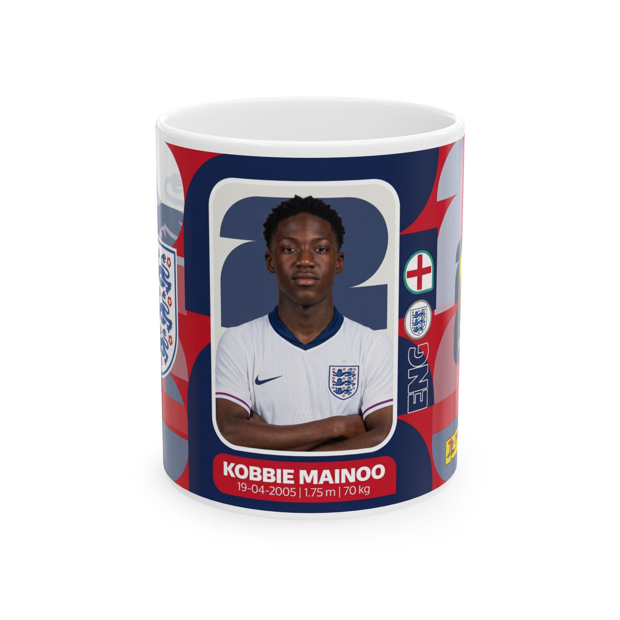 England Soccer Player KobbIe Mainoo Mug — Ceramic Coffee Cup (11oz/15oz), World Cup 2026 Mugs