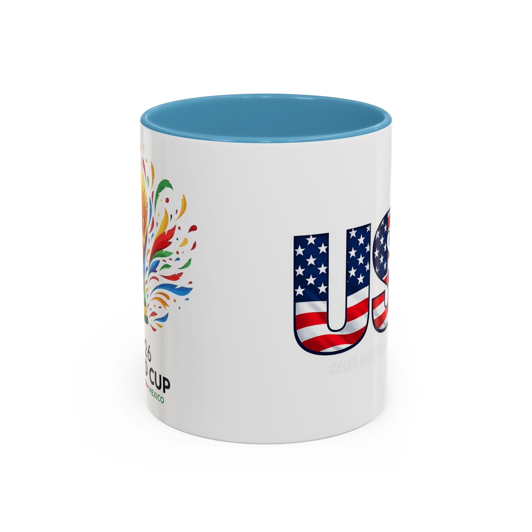 USA Flag Text Accent Coffee Mug | Patriotic American Stars Stripes Mug, Soccer World Cup 2026, Gifts for Dad
