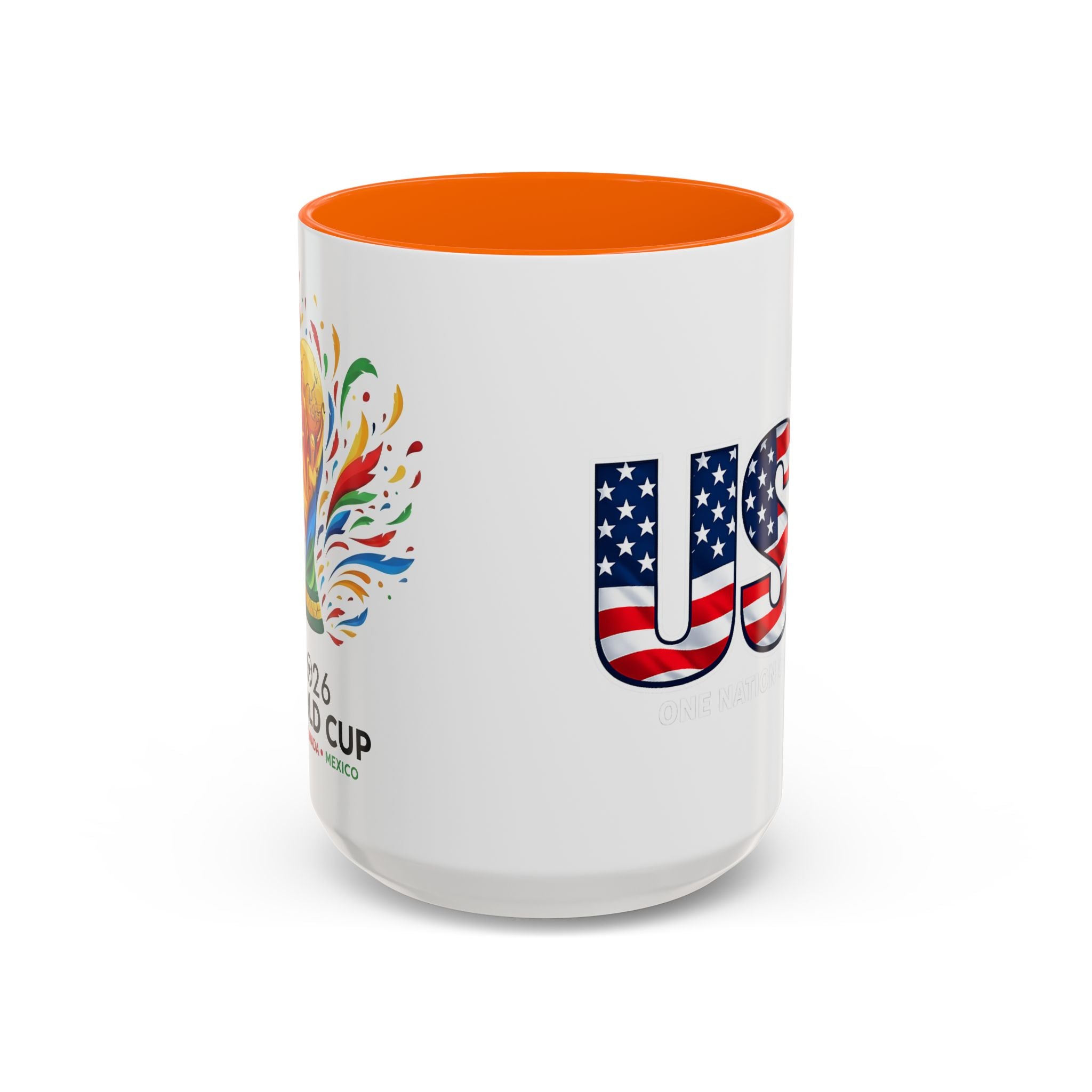 USA Flag Text Accent Coffee Mug | Patriotic American Stars Stripes Mug, Soccer World Cup 2026, Gifts for Dad