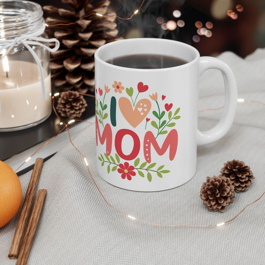 I Heart Mom Mug, Mother's Day Ceramic Coffee Cup, Gift For Mom