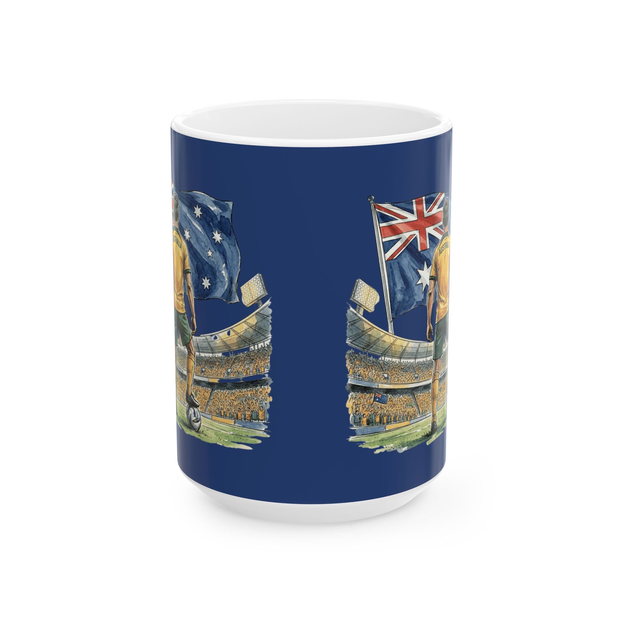 Australian Cricket Stadium Illustration Mug,  Flag & Crowd Ceramic Mug, World Cup 2026