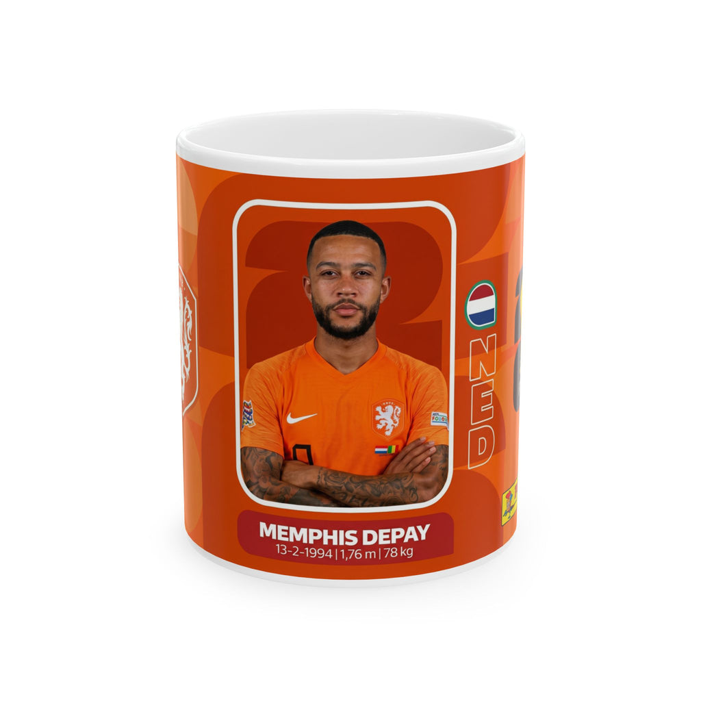 Netherlands Soccer Player Memphis Depay Mug —  Ceramic Coffee Cup (11oz/15oz), World Cup 2026 Mugs