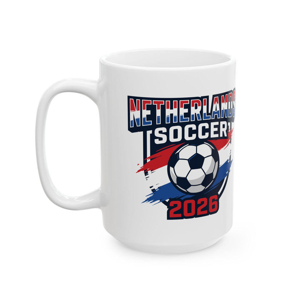 Netherlands Soccer 2026 Mug | Soccer Ball Flag Design, World Cup 2026 Coffee Mugs