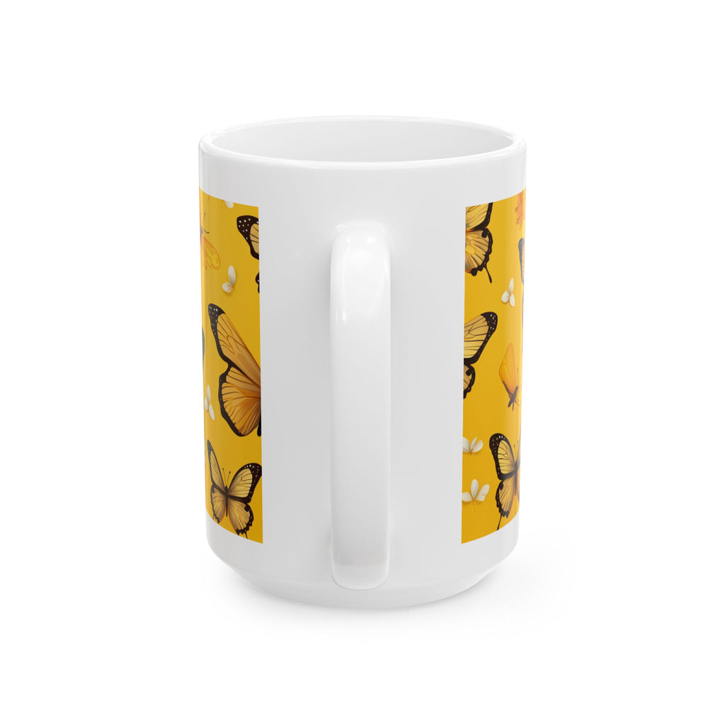 Yellow Butterfly Pattern Mug | Monarch Butterfly Ceramic Coffee Cup, Mother's Day Sale