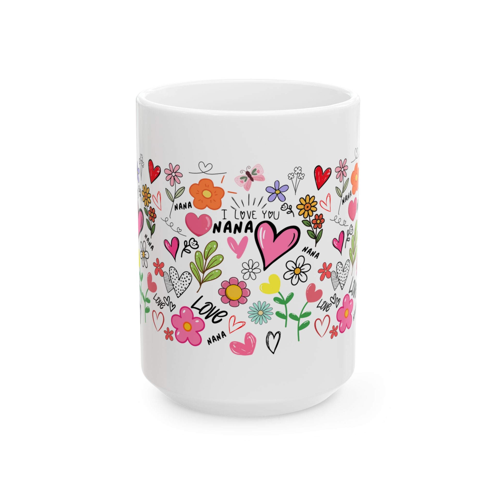 Hand-Drawn Hearts and Flowers Mug, I Love You Nana Ceramic Mug, Mother's Day Sale