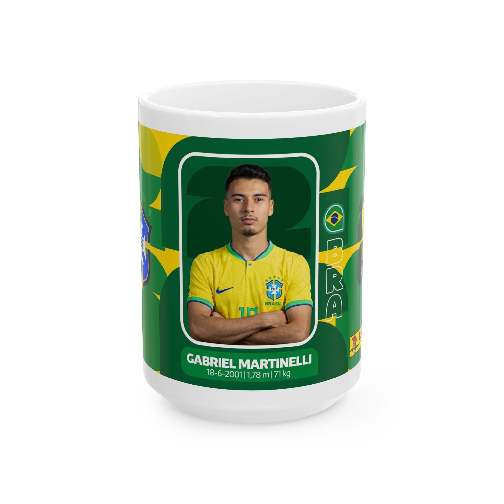 Brazil Soccer Player Gabriel Martinelli Mug — Ceramic Coffee Cup (11oz/15oz), World Cup 2026 Mugs