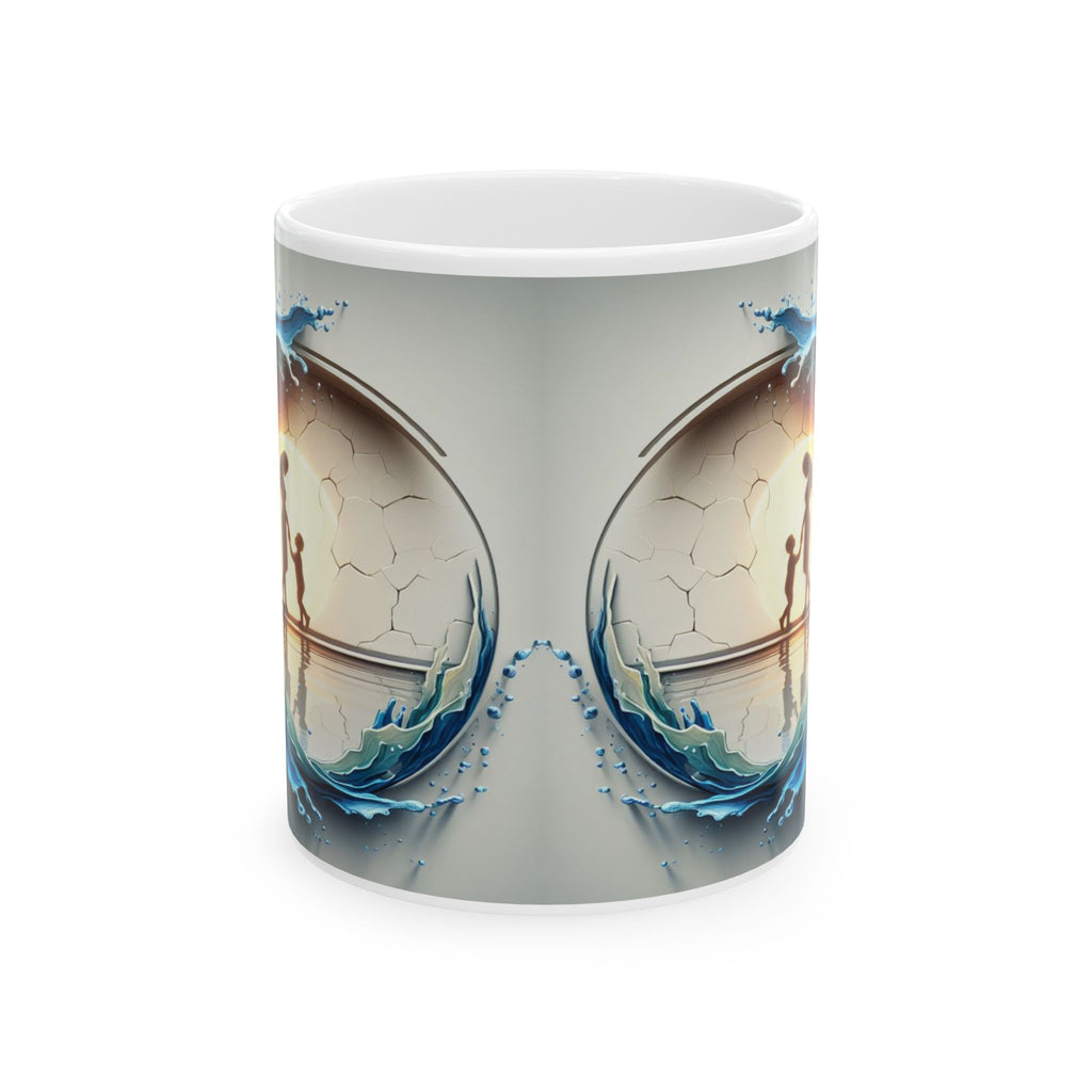 Ocean Wave Globe Illustration Mug | Ceramic Coffee Cup, Mother's Day Sale