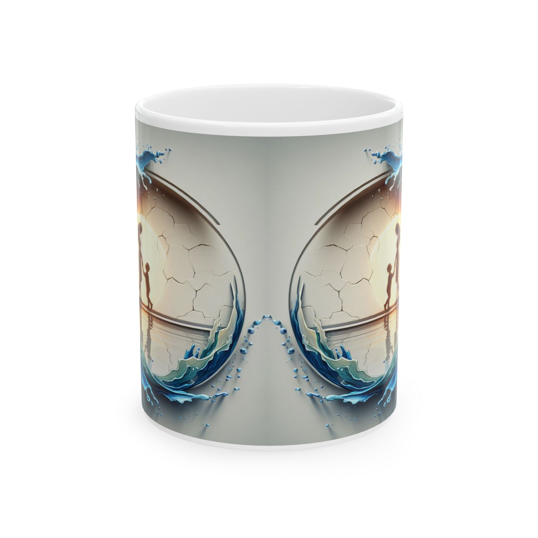 Ocean Wave Globe Illustration Mug | Ceramic Coffee Cup, Mother's Day Sale