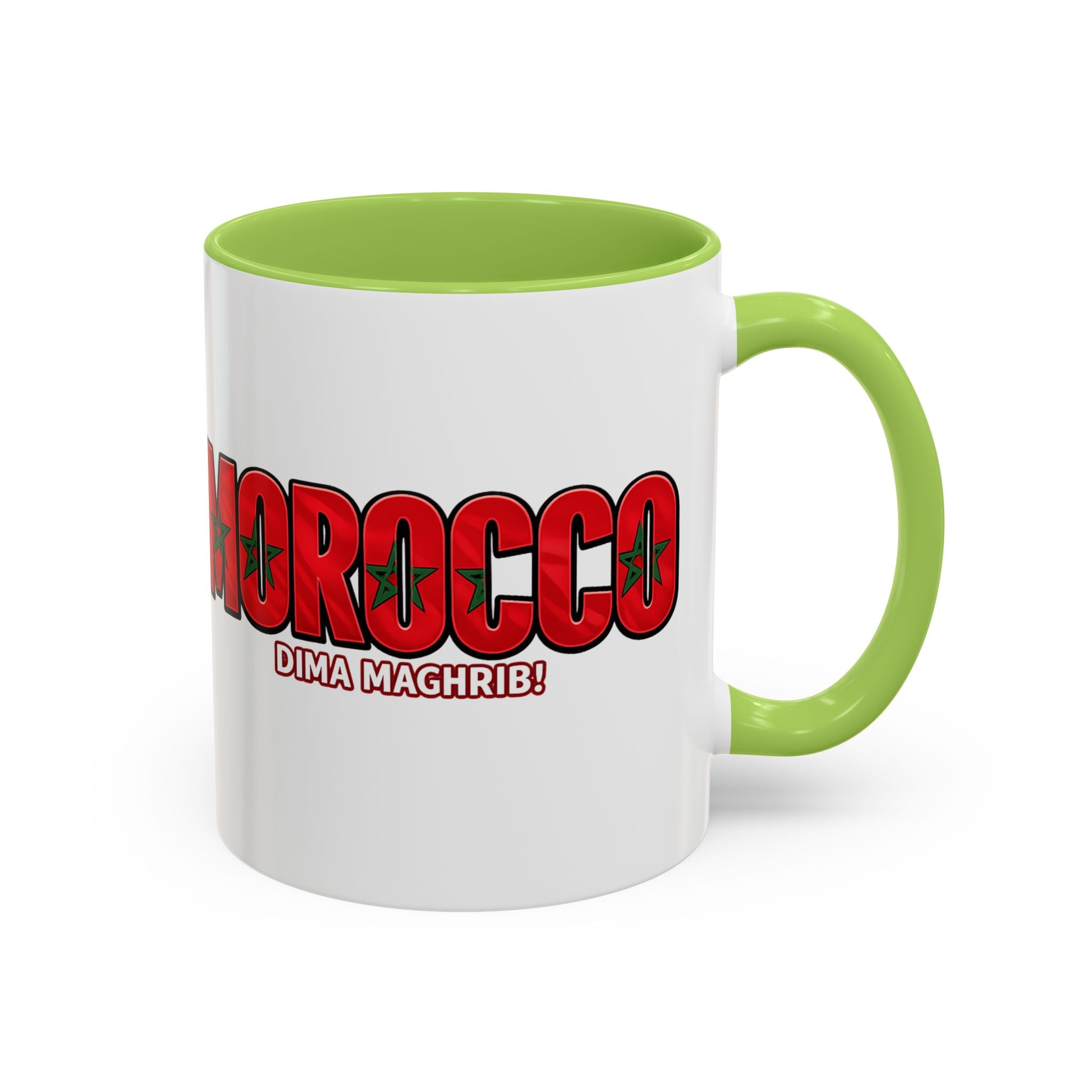 Morocco Flag Text Coffee Mug | Accent Coffee Mug (11, 15oz), World Cup 2026, Gifts for Dad