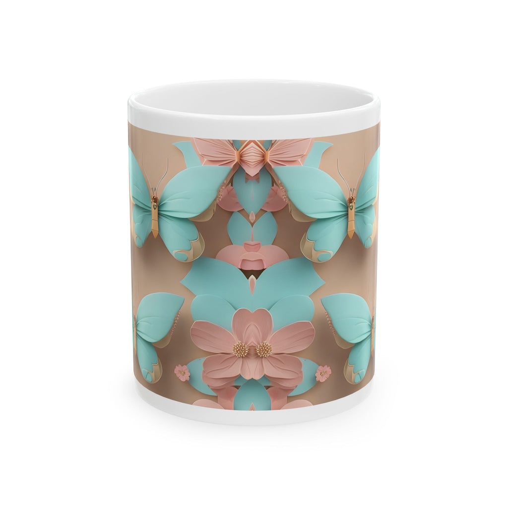 Teal and Peach Butterfly Pattern Mug | Ceramic Mug Coffee Cup, Mother's Day Sale