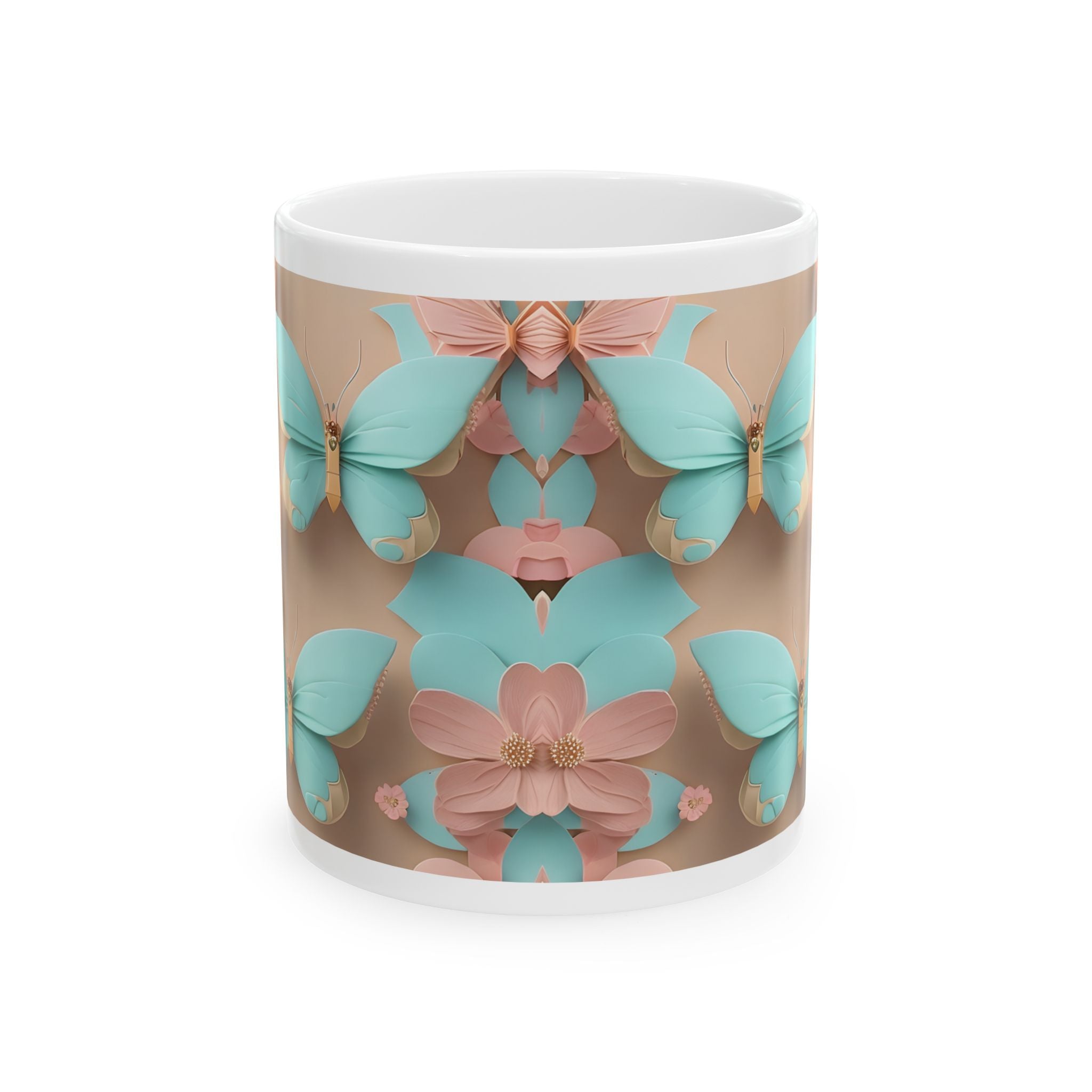 Teal and Peach Butterfly Pattern Mug | Ceramic Mug Coffee Cup, Mother's Day Sale