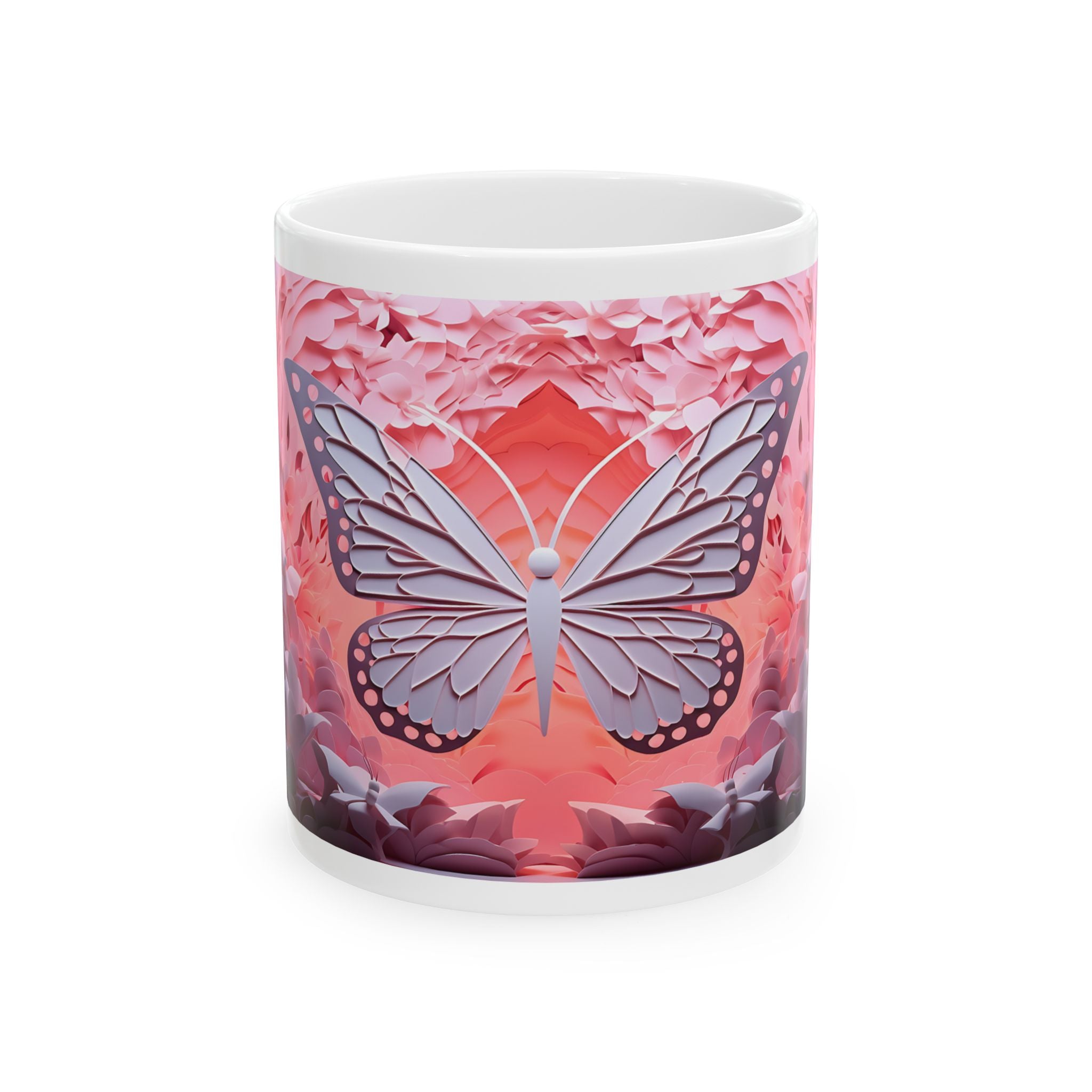 Pink Butterfly Illustration Mug | Floral Nature Ceramic Coffee Cup, Mother's Day Sale