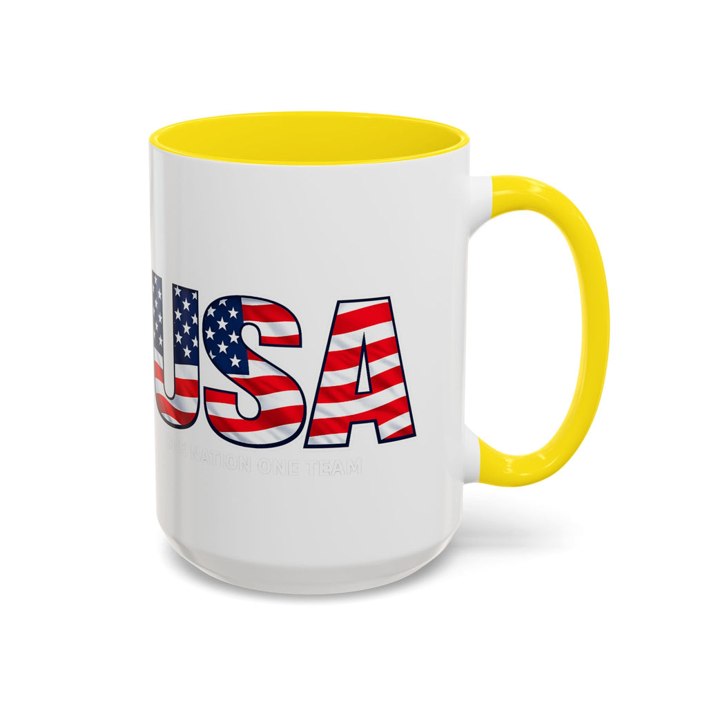 USA Flag Text Accent Coffee Mug | Patriotic American Stars Stripes Mug, Soccer World Cup 2026, Gifts for Dad