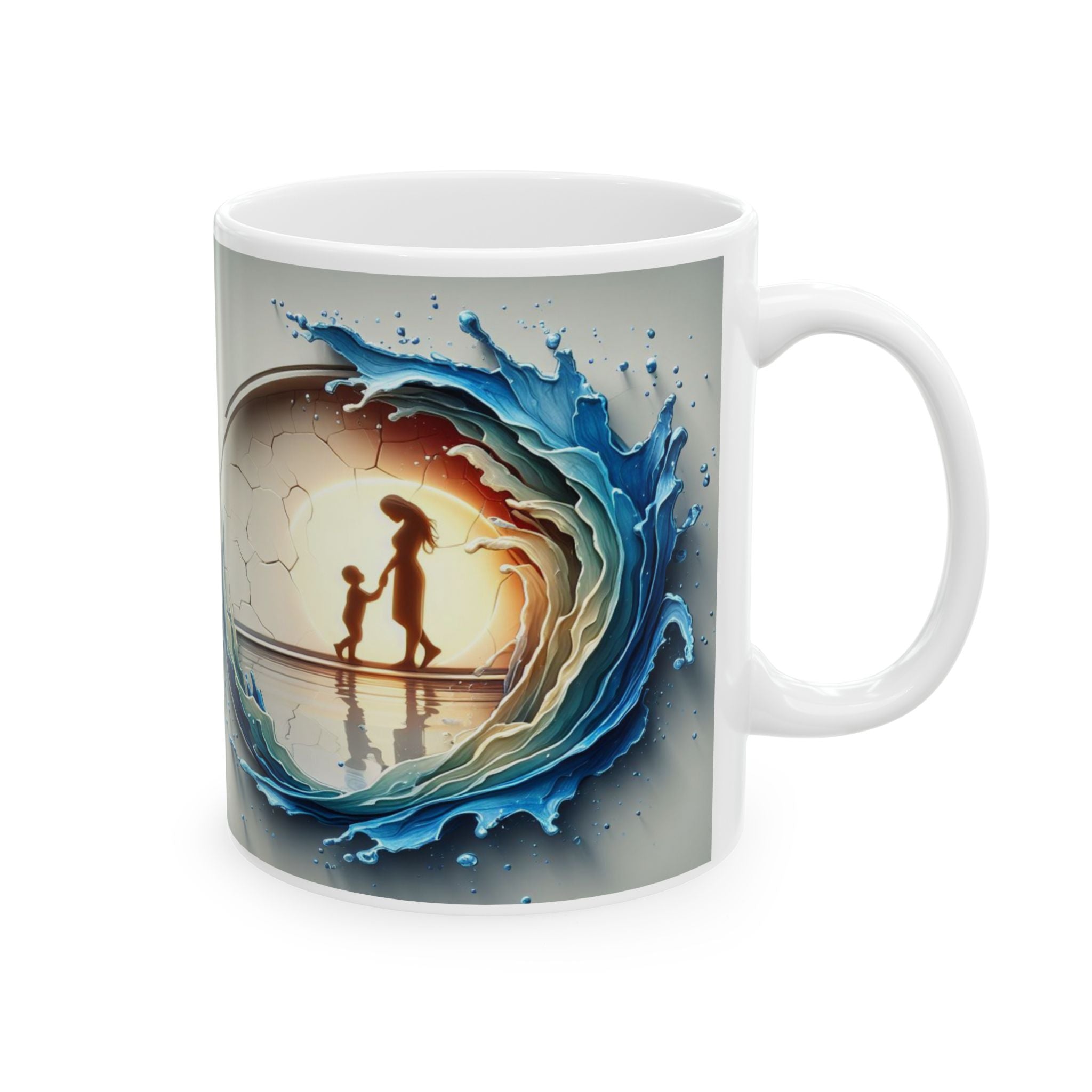 Ocean Wave Globe Illustration Mug | Ceramic Coffee Cup, Mother's Day Sale