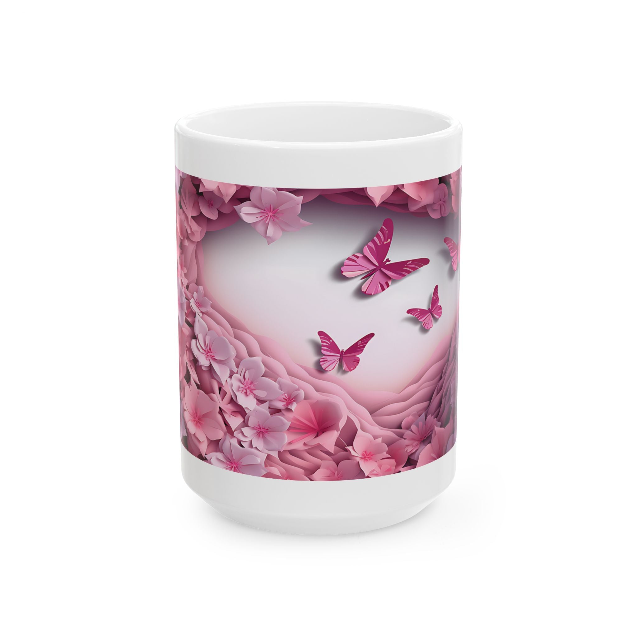 Pink Floral Heart with Butterflies Mug | Spring Flower Ceramic Mug, Mother's Day Sale
