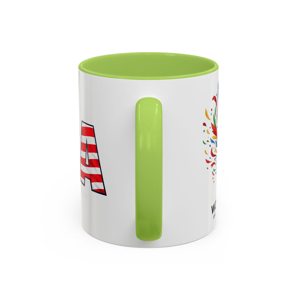 USA Flag Text Accent Coffee Mug | Patriotic American Stars Stripes Mug, Soccer World Cup 2026, Gifts for Dad