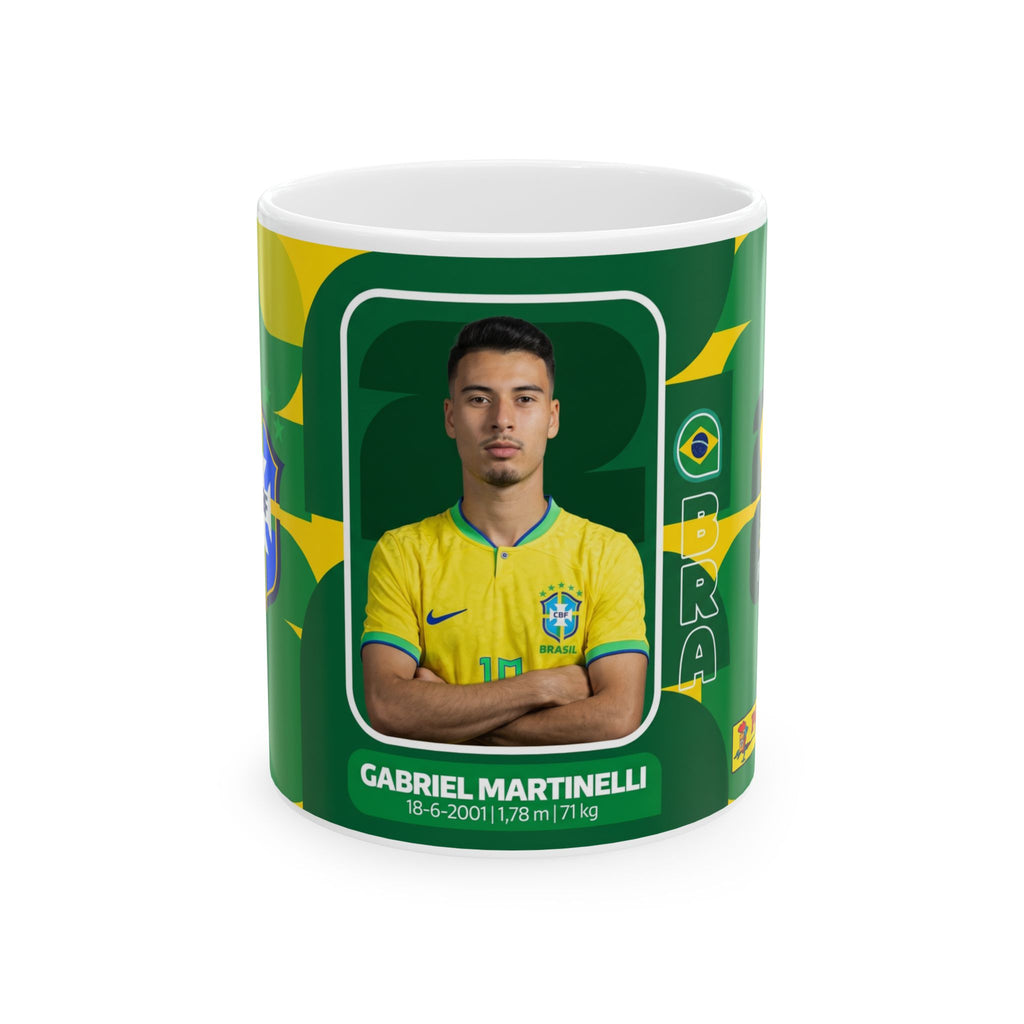 Brazil Soccer Player Gabriel Martinelli Mug — Ceramic Coffee Cup (11oz/15oz), World Cup 2026 Mugs