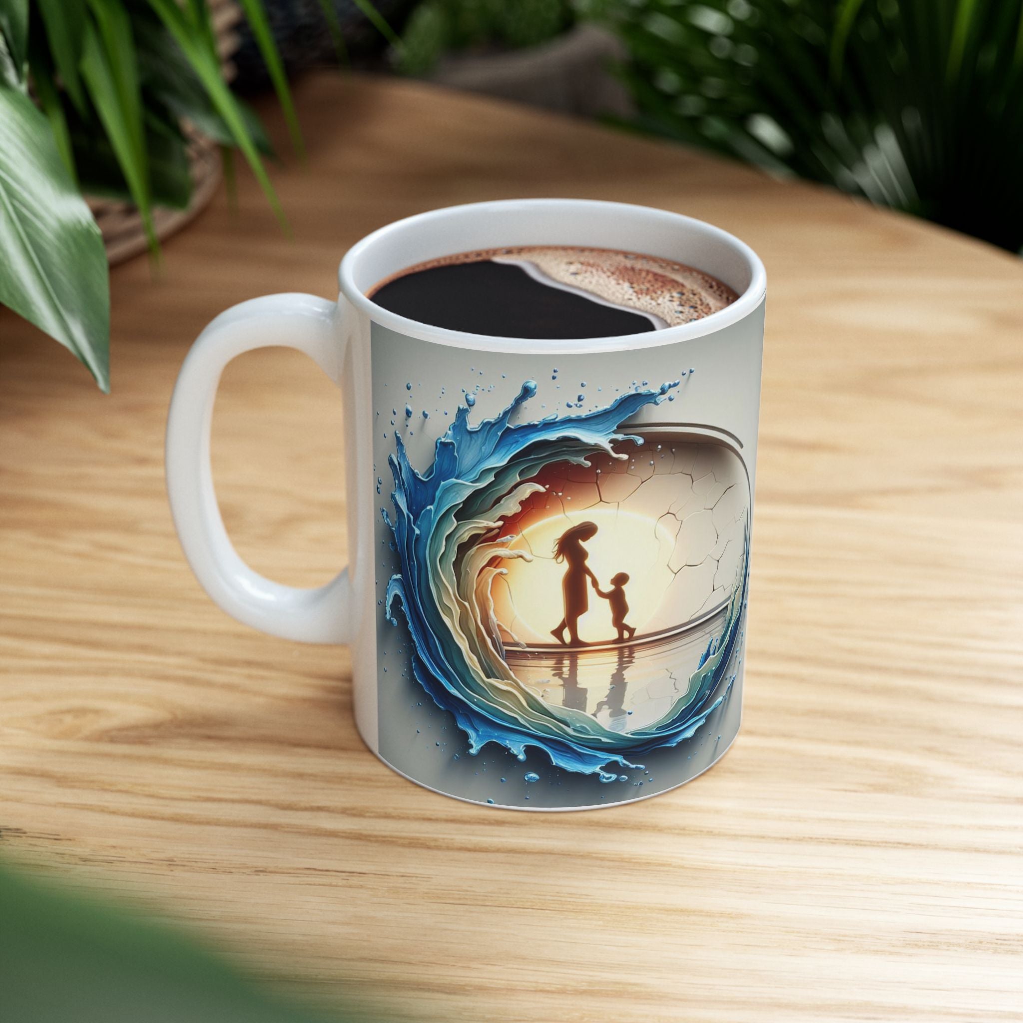 Ocean Wave Globe Illustration Mug | Ceramic Coffee Cup, Mother's Day Sale