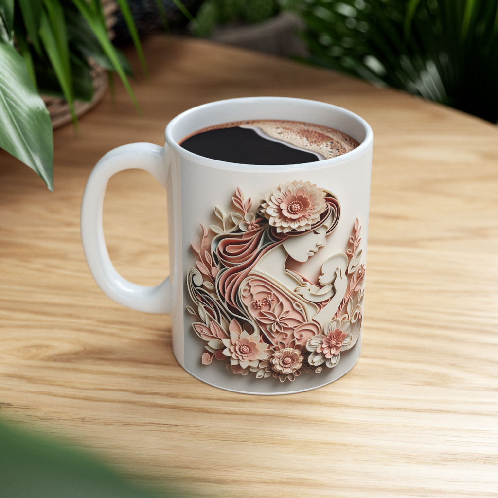 Floral 3D Mom Coffee Cup, Ceramic Mug, Mother's Day Sale