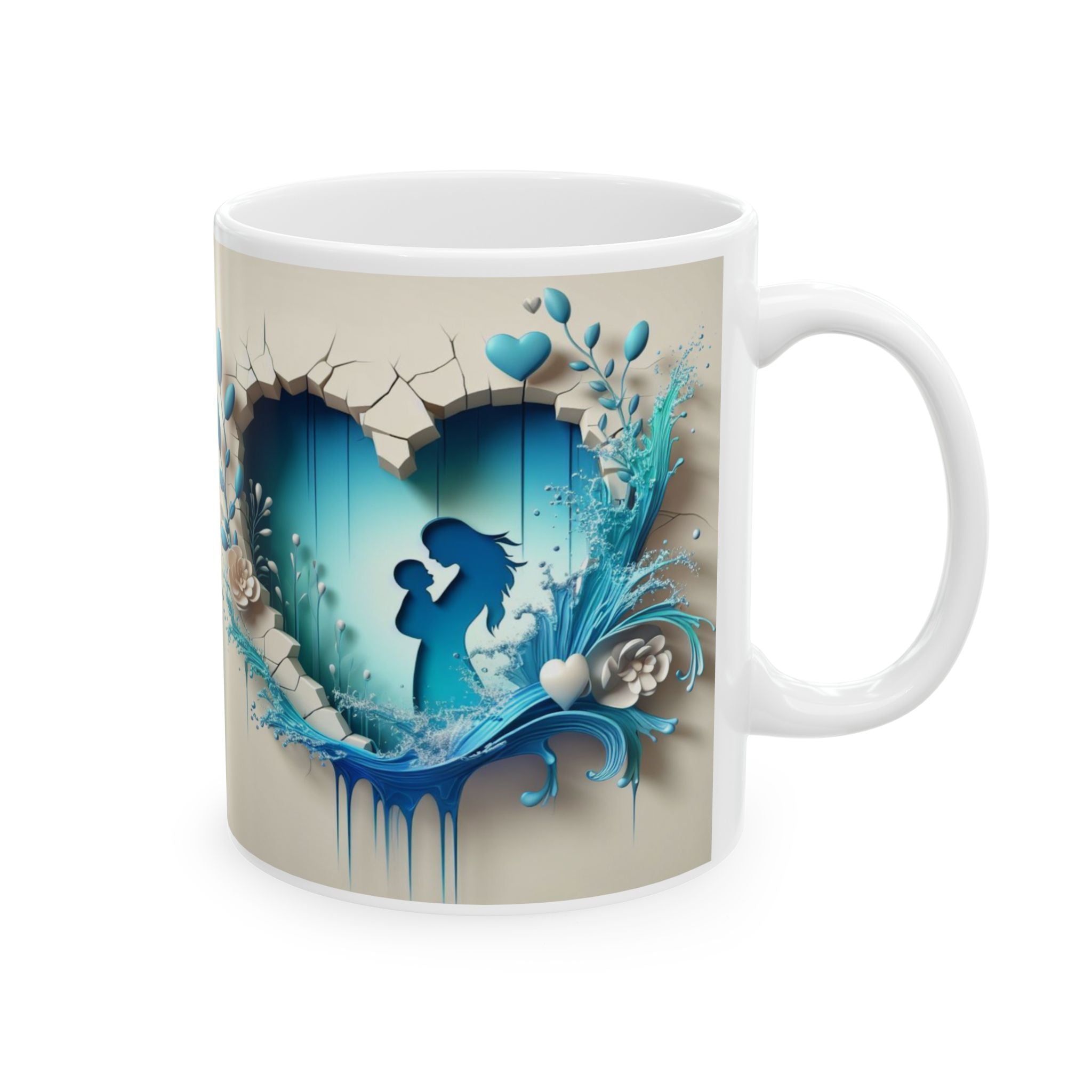 Teal Floral Heart Mug | Ceramic Coffee Cup, Mother's Day Sale