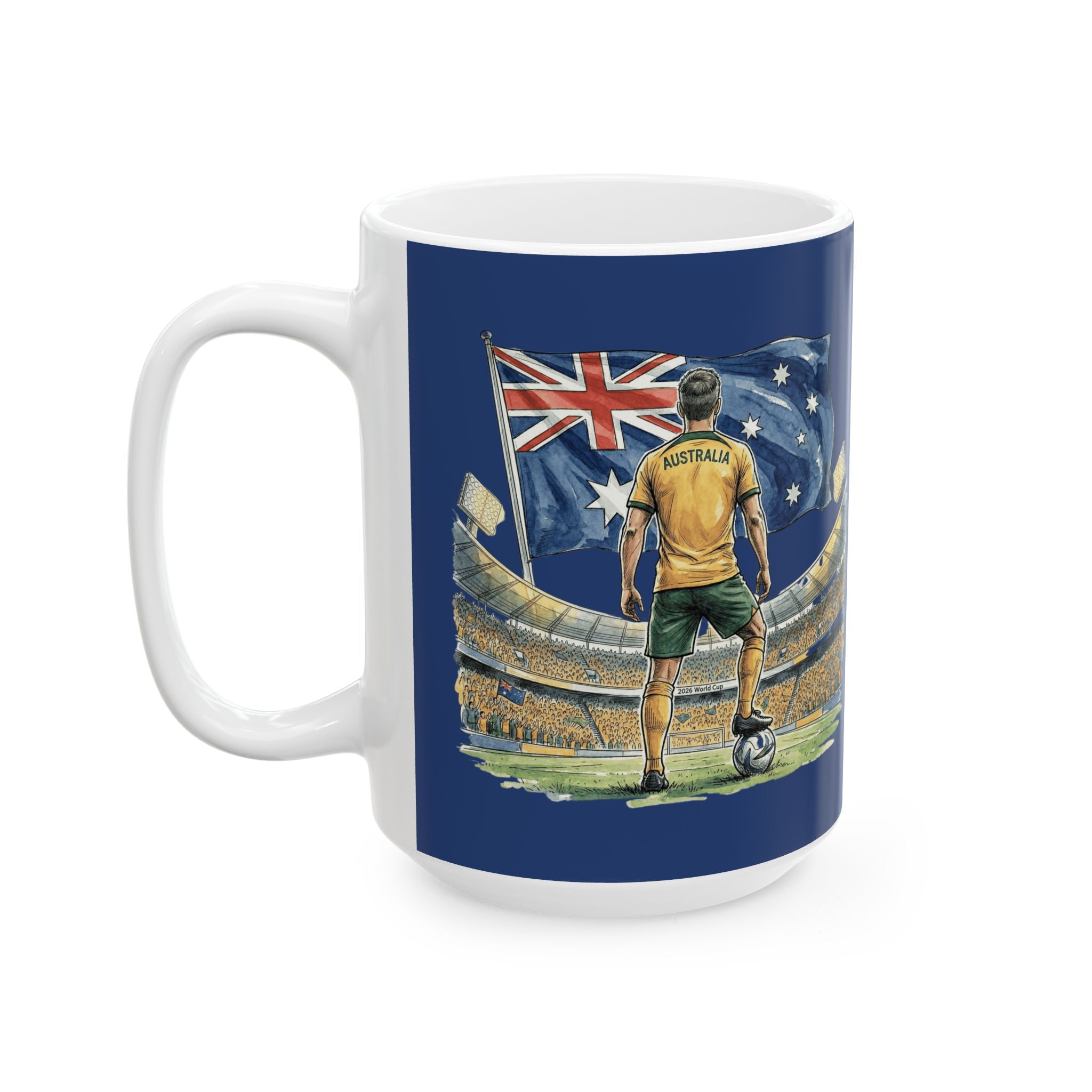 Australian Cricket Stadium Illustration Mug,  Flag & Crowd Ceramic Mug, World Cup 2026