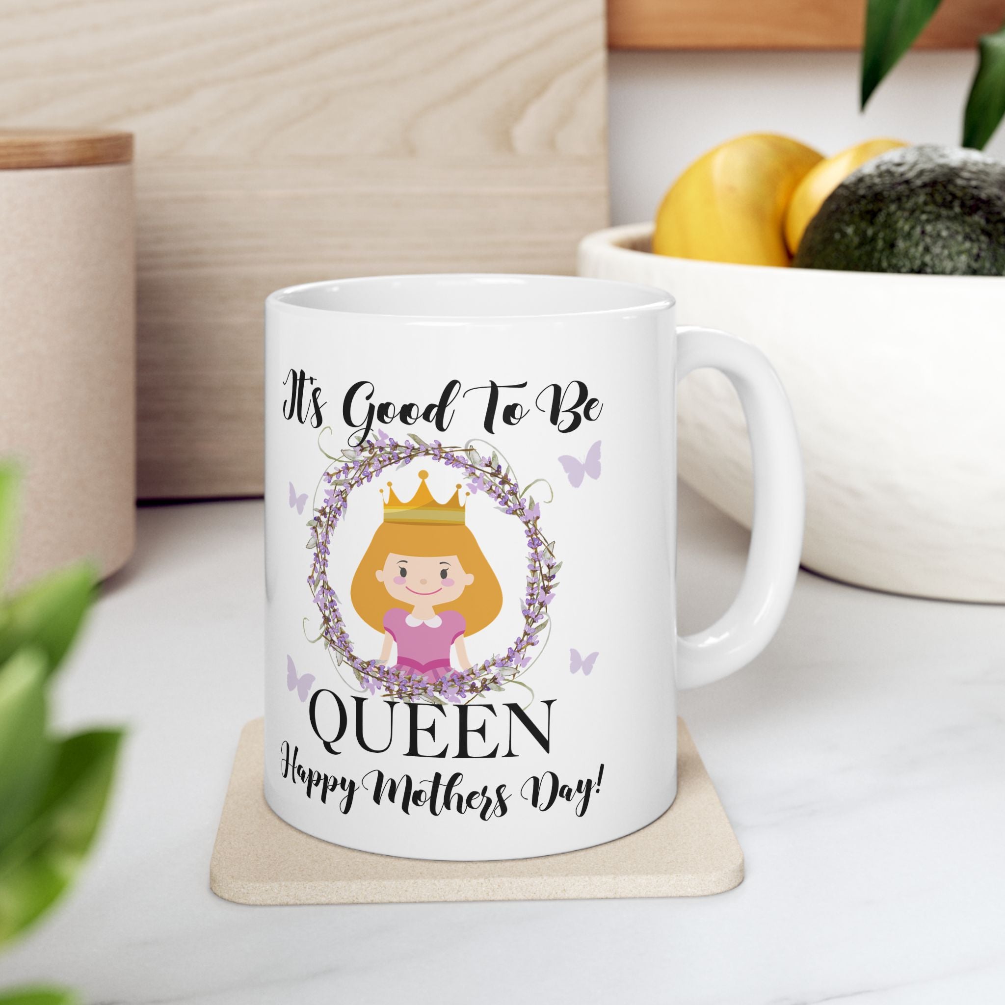 Queen Illustration Mug, Mother's Day Floral Crown, Ceramic Mug, Gift For Mom