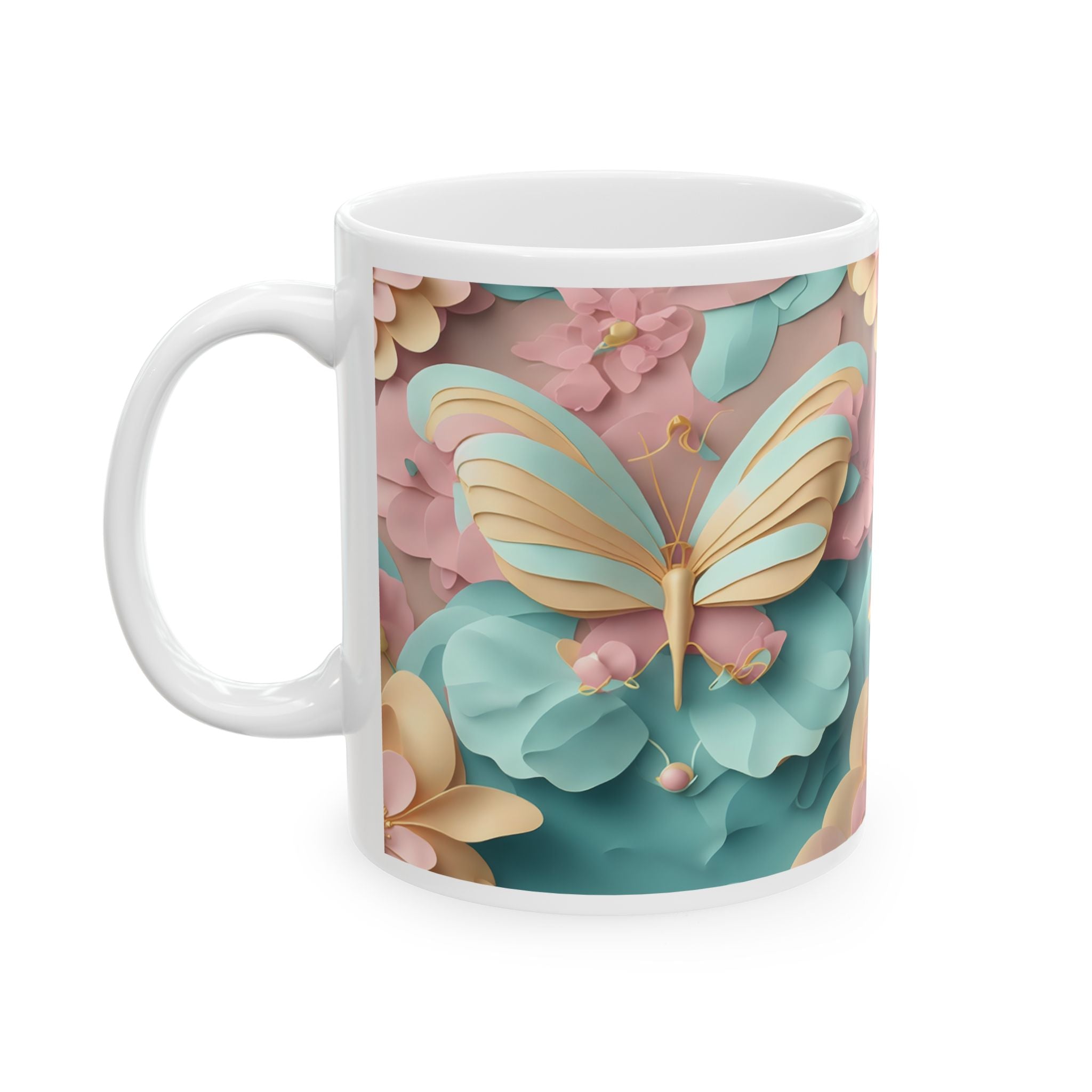 Pastel 3D Floral Pattern Mug | Ceramic Coffee Cup, Mother's Day Sale