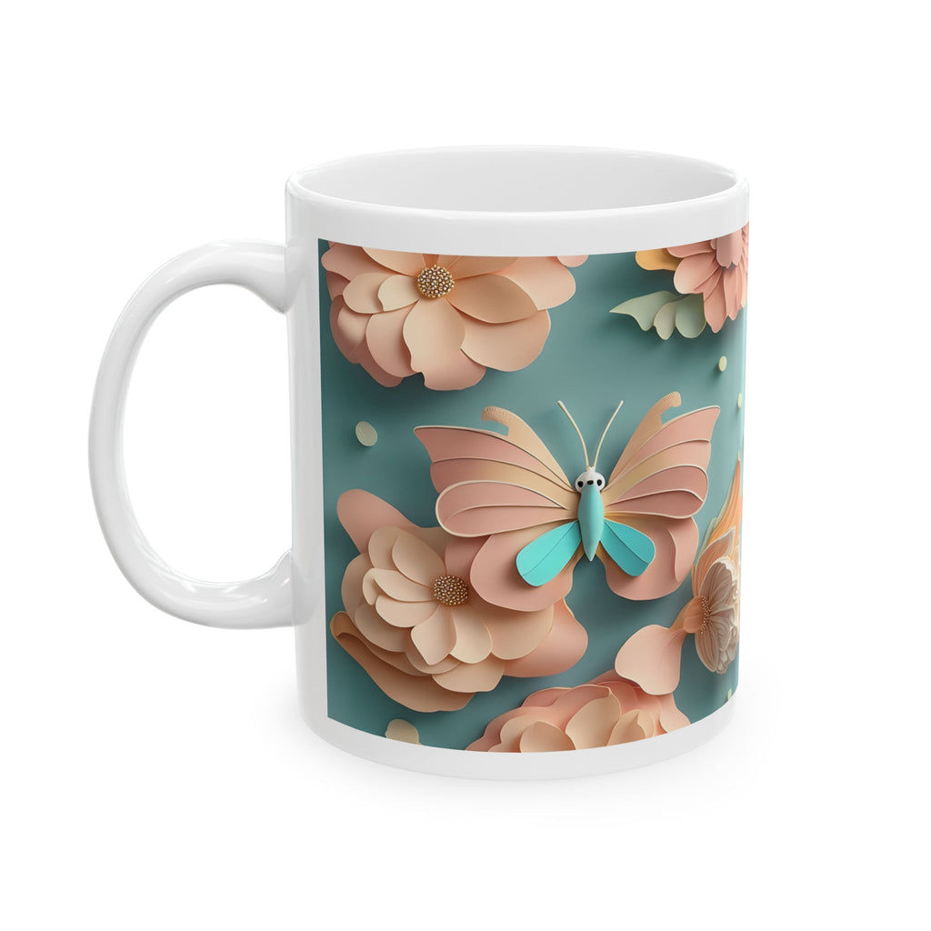 Peach Teal Floral Pattern Mug | Ceramic Coffee Cup, Mother's Day Sale