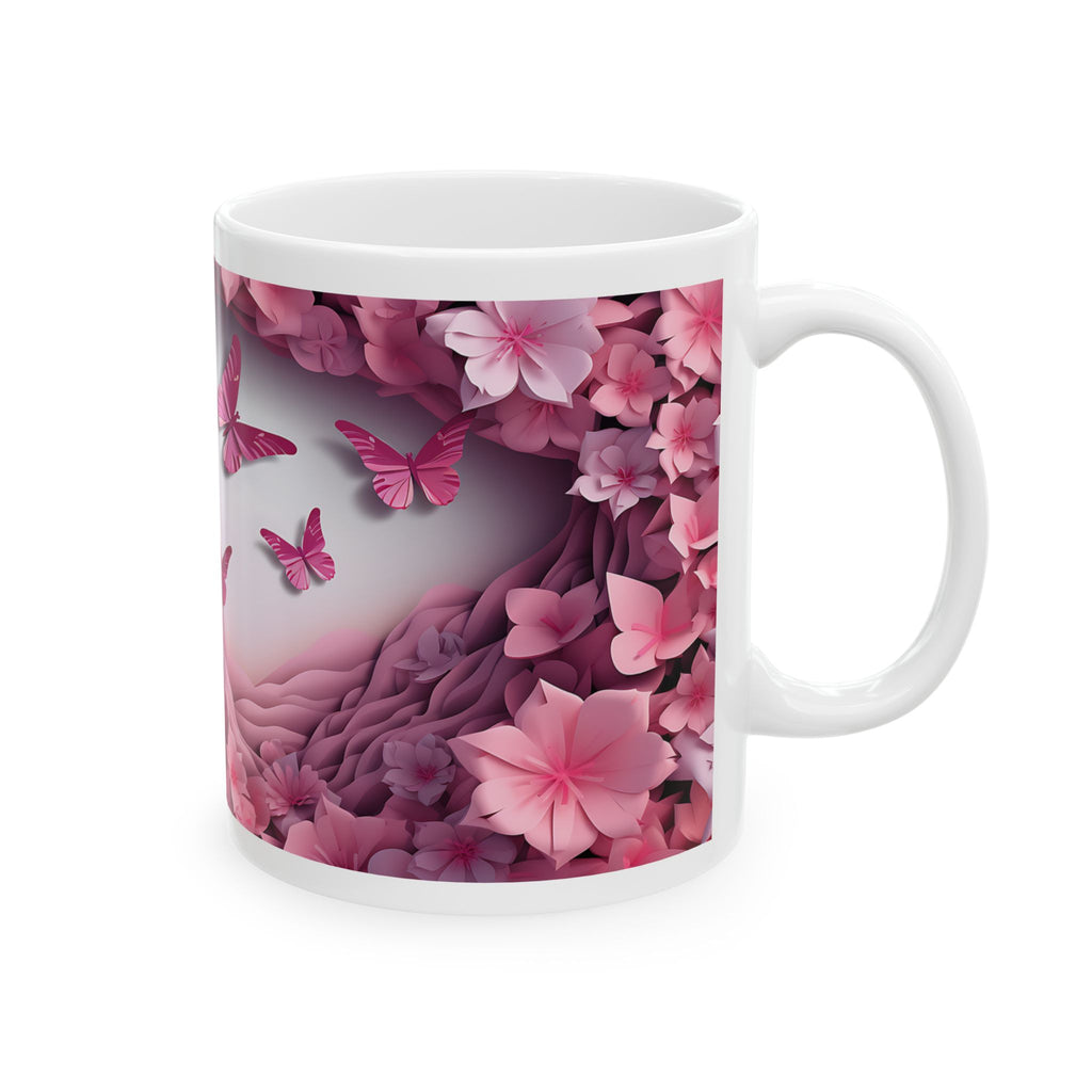 Pink Floral Heart with Butterflies Mug | Spring Flower Ceramic Mug, Mother's Day Sale