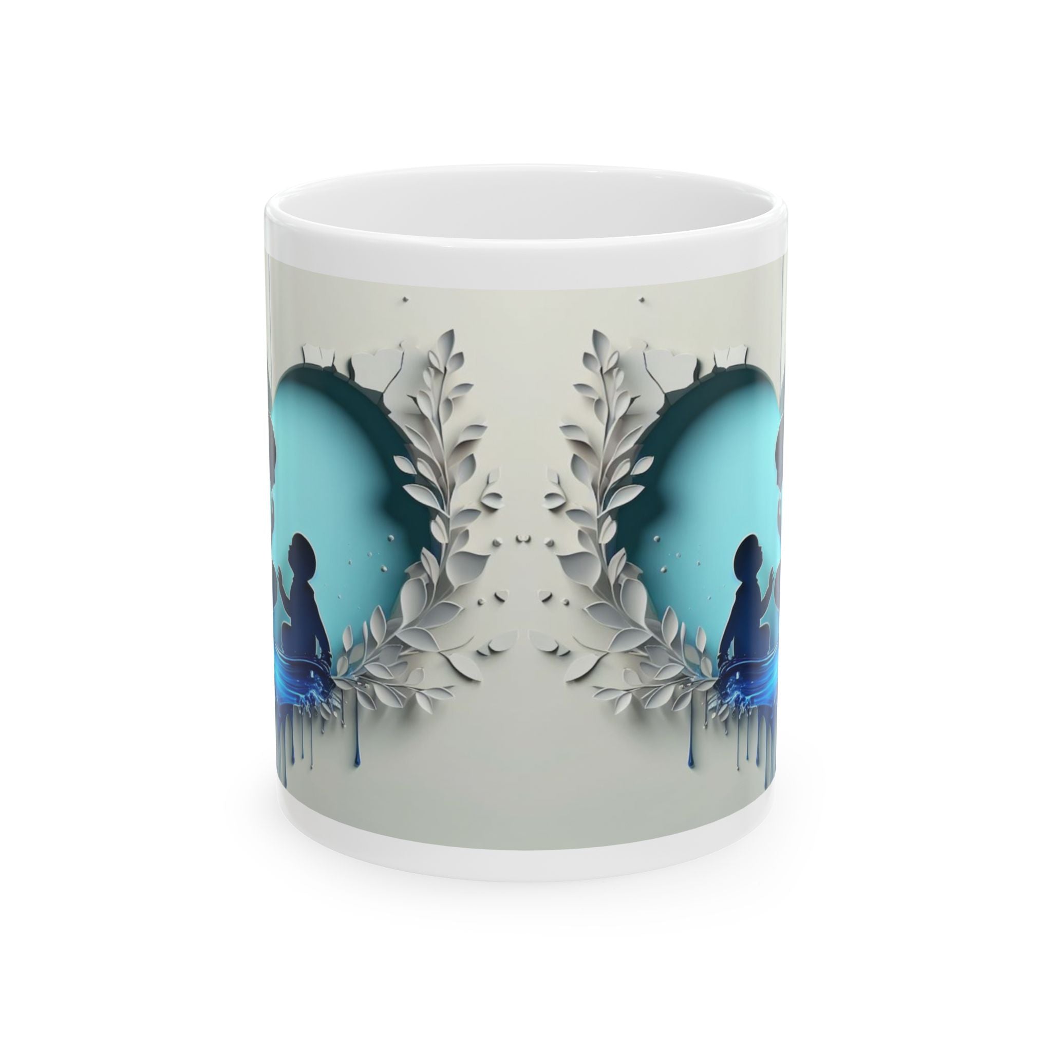 Silhouette Moon Scene Mug | Blue Night Sky, Floral Wreath Ceramic Mug, Mother's Day Sale
