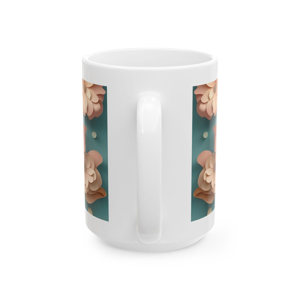 Peach Teal Floral Pattern Mug | Ceramic Coffee Cup, Mother's Day Sale