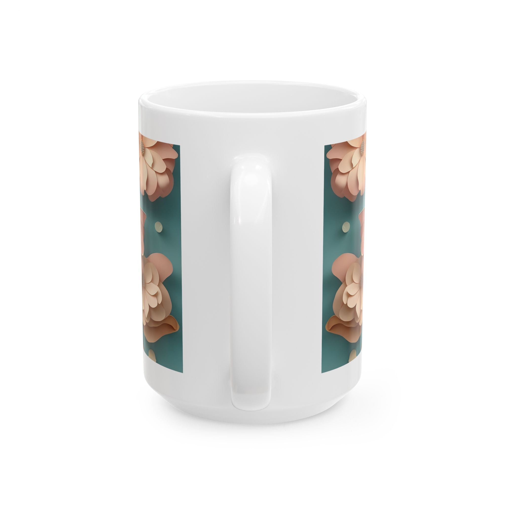 Peach Teal Floral Pattern Mug | Ceramic Coffee Cup, Mother's Day Sale