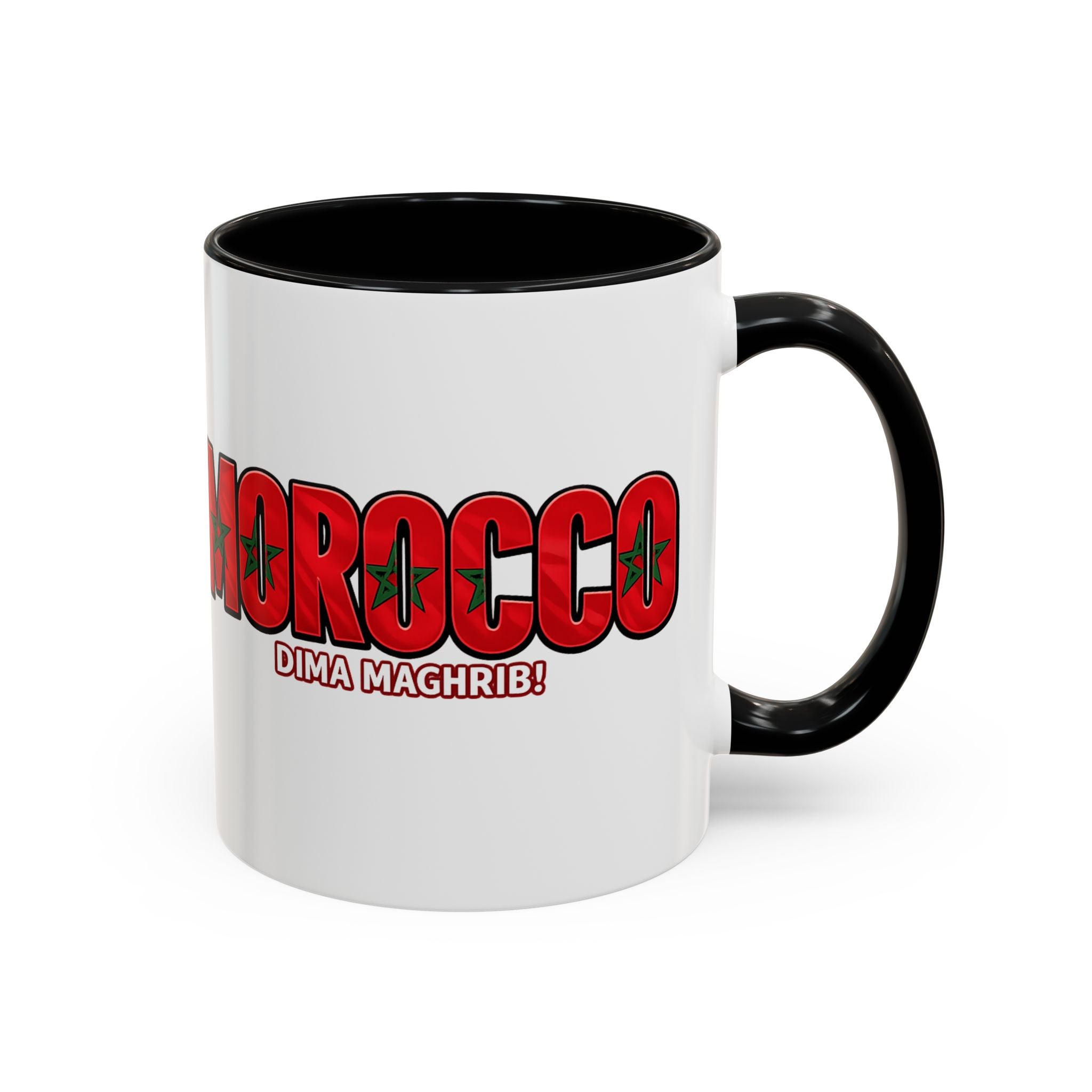 Morocco Flag Text Coffee Mug | Accent Coffee Mug (11, 15oz), World Cup 2026, Gifts for Dad