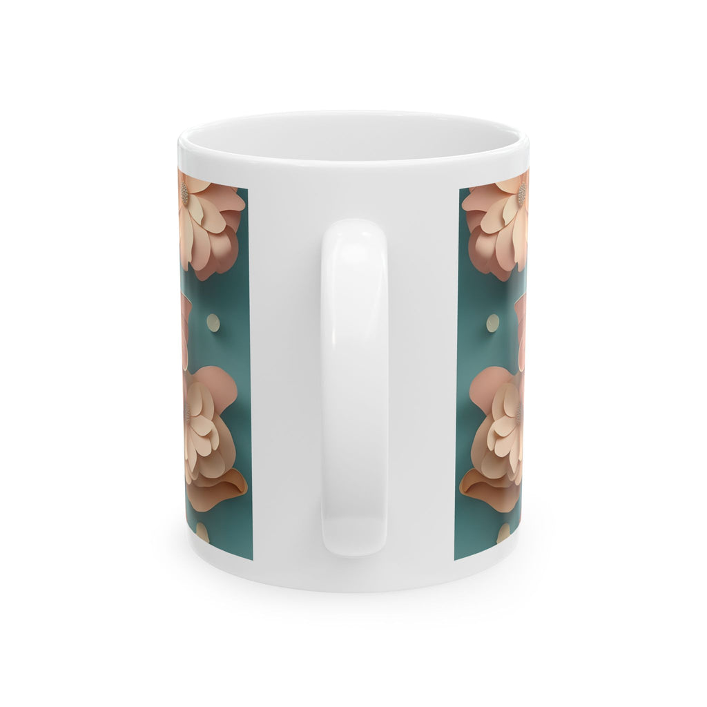 Peach Teal Floral Pattern Mug | Ceramic Coffee Cup, Mother's Day Sale